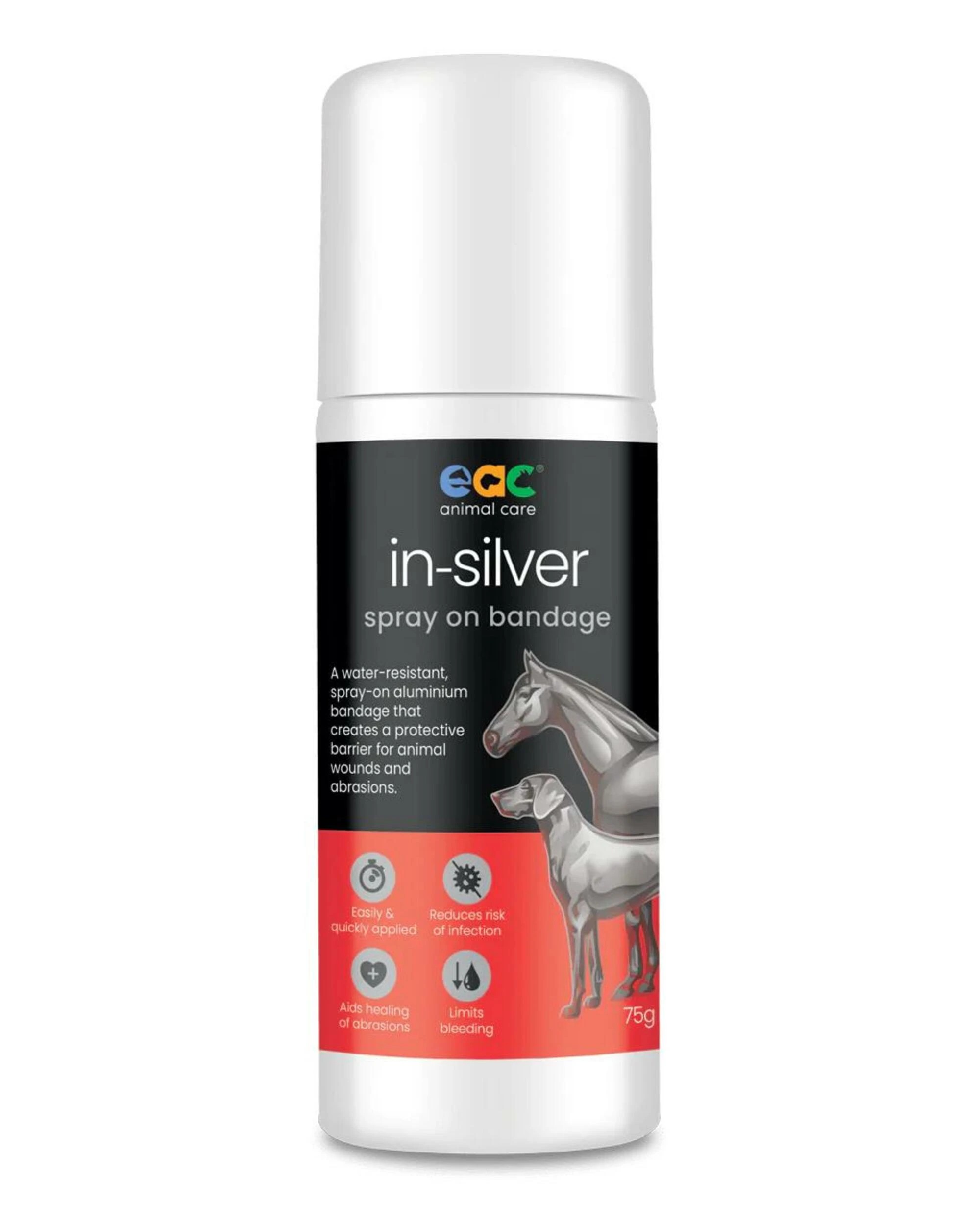 1 Eac Animal Care In-Silver Spray On Bandage For Horses Dogs & Cats 75g