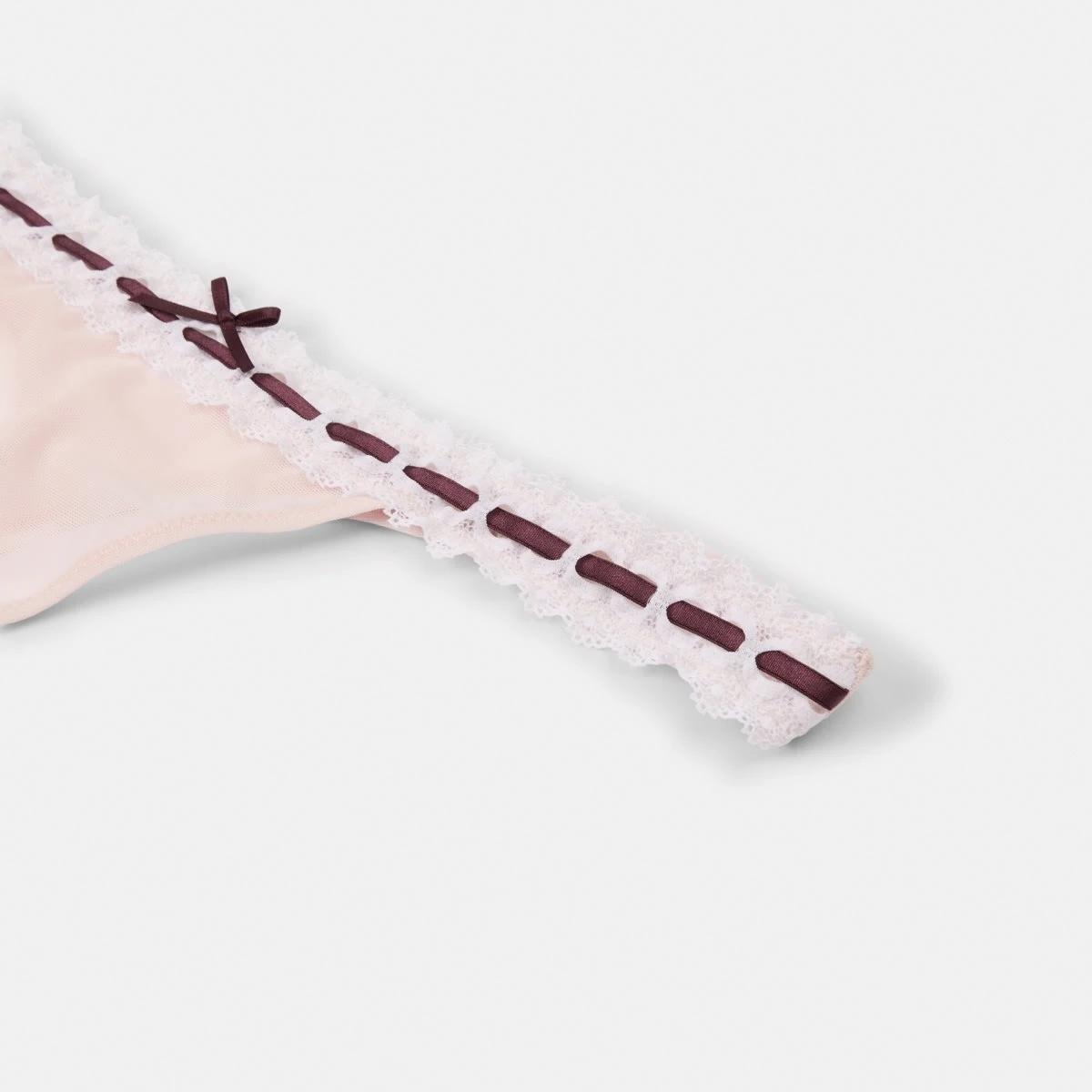 7 Co-ordinated Ribbon Trim G-String Briefs Pink Chalk, 7 of 7