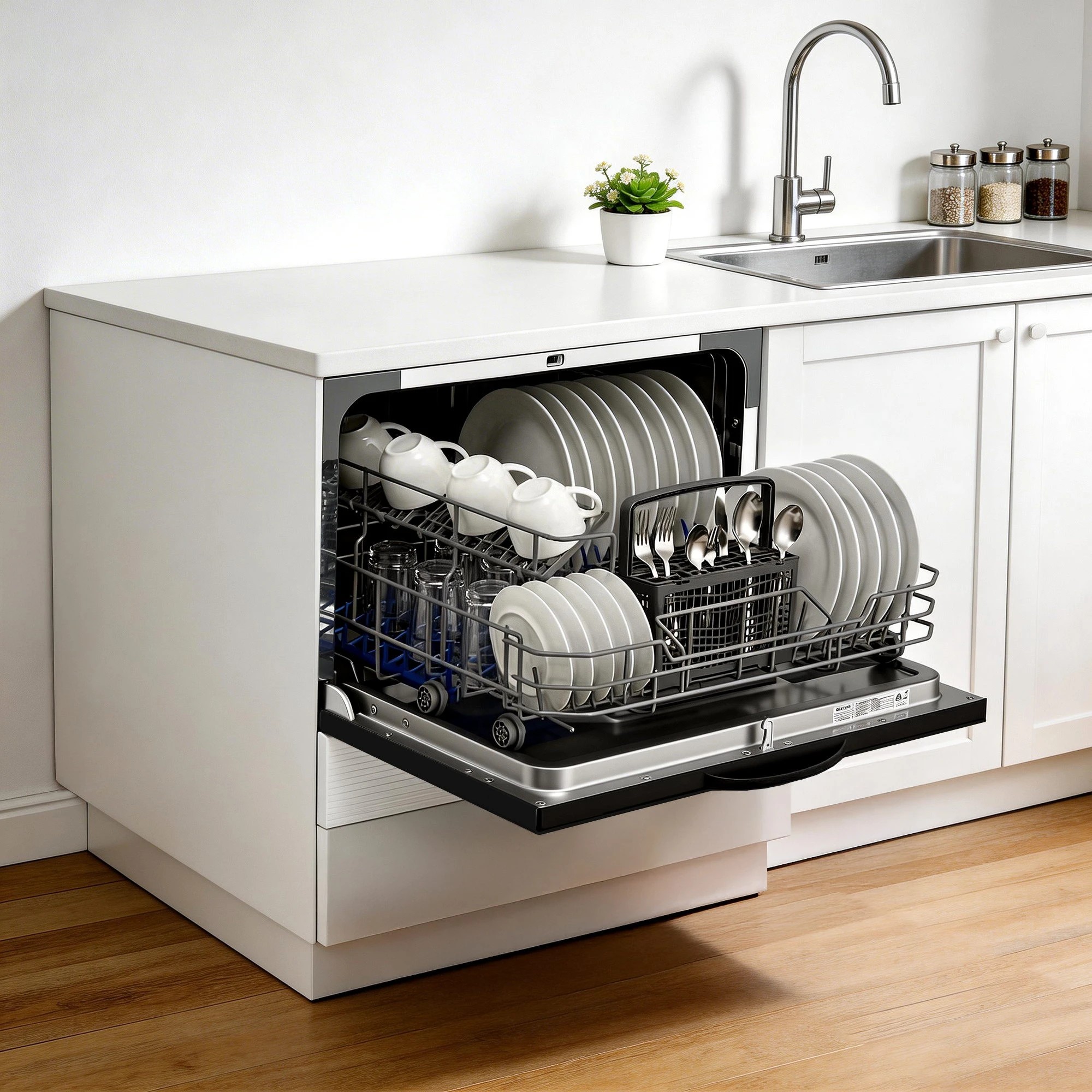 3 Devanti 6 Place Setting Benchtop Dishwasher - Black, 3 of 8