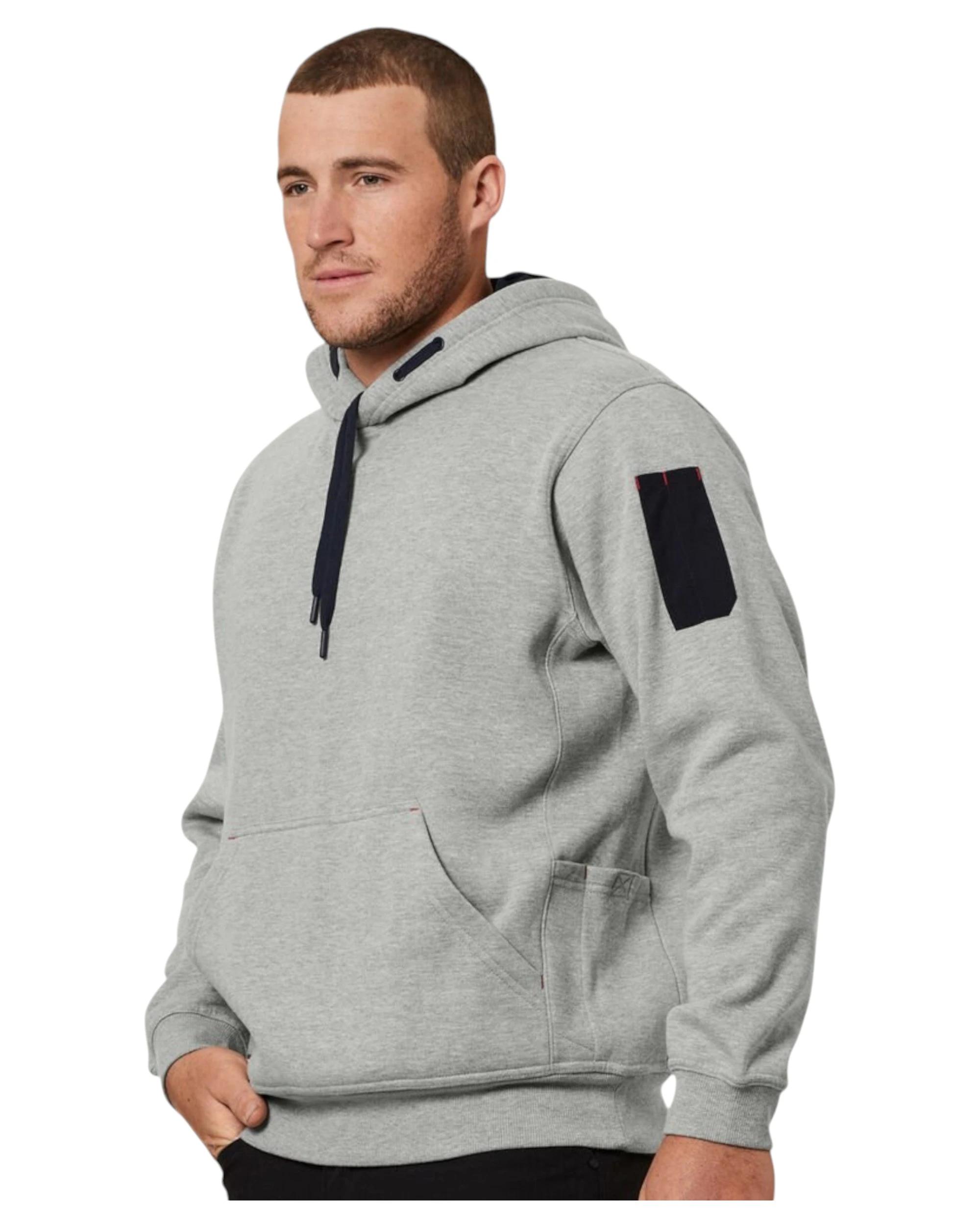 6 Hard Yakka Mens Brushed Fleece Hoodie Jumper Grey Marle GREY MARLE, 6 of 9