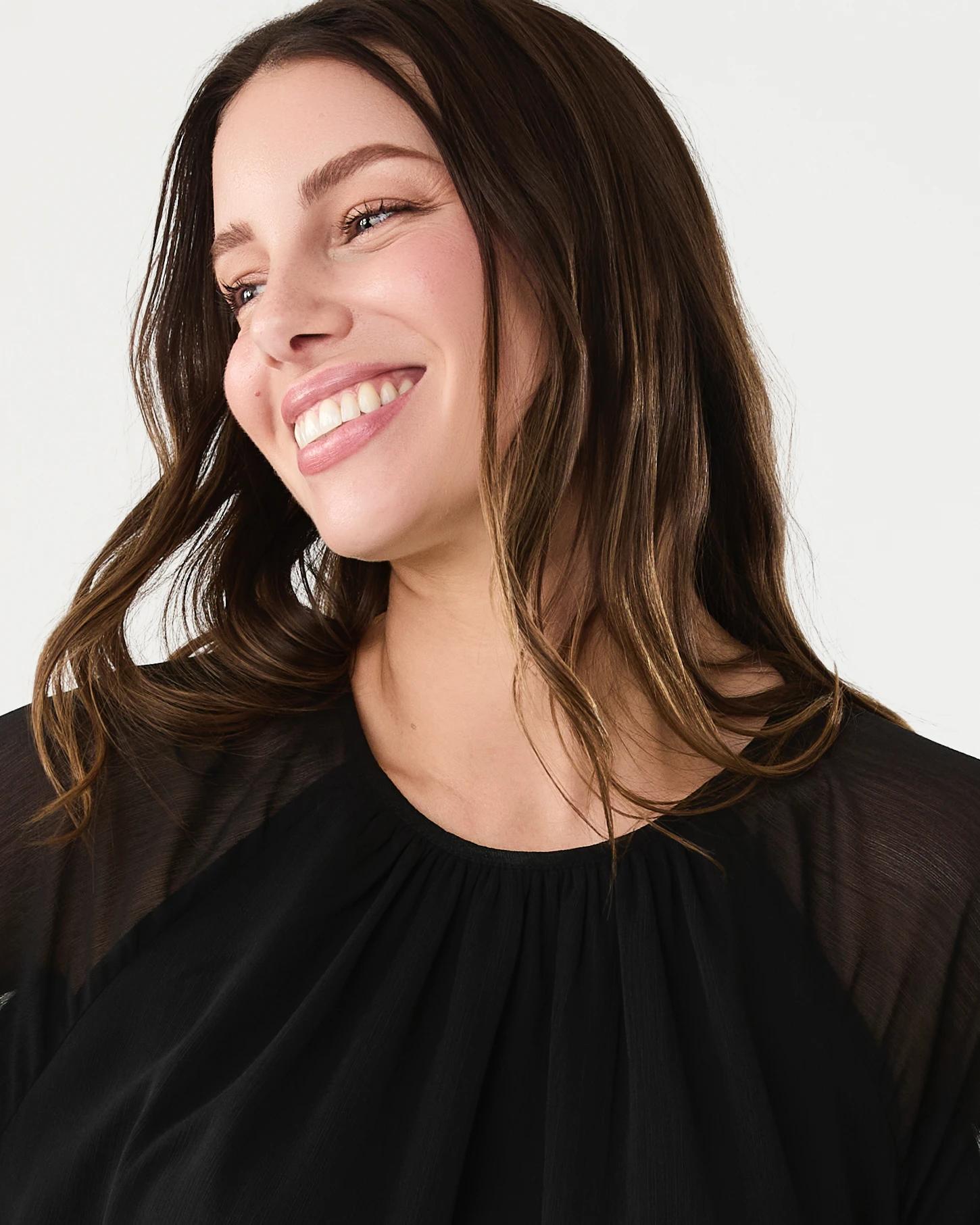 4 Long Sleeve Chiffon Tier Top Black, 4 of 8