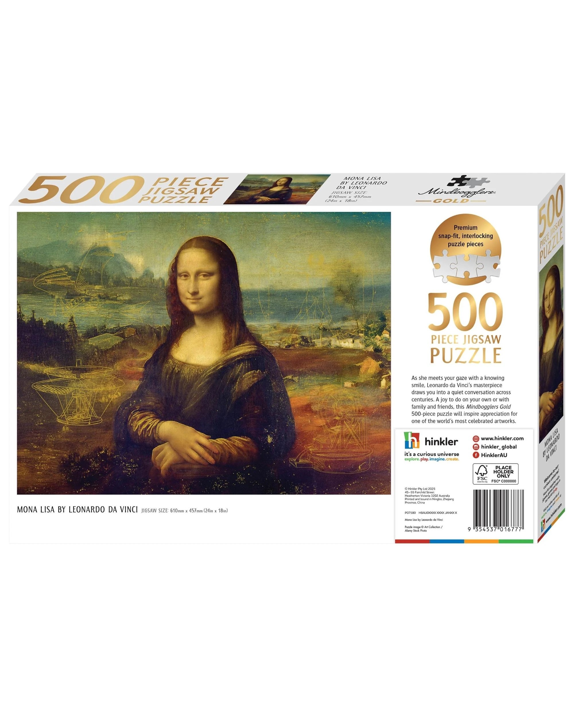3 Hinkler Mindbogglers Gold Mona Lisa Leonardo Da Vinci 500 Piece Puzzle, 3 of 3