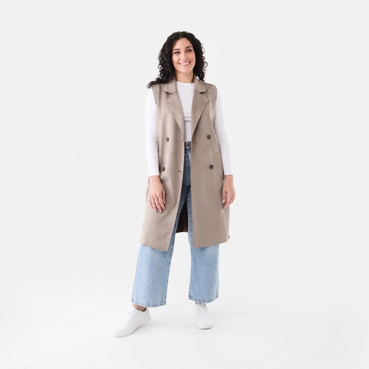 4 Sleeveless Suedette Trench Coat Taupe Brn, 4 of 7
