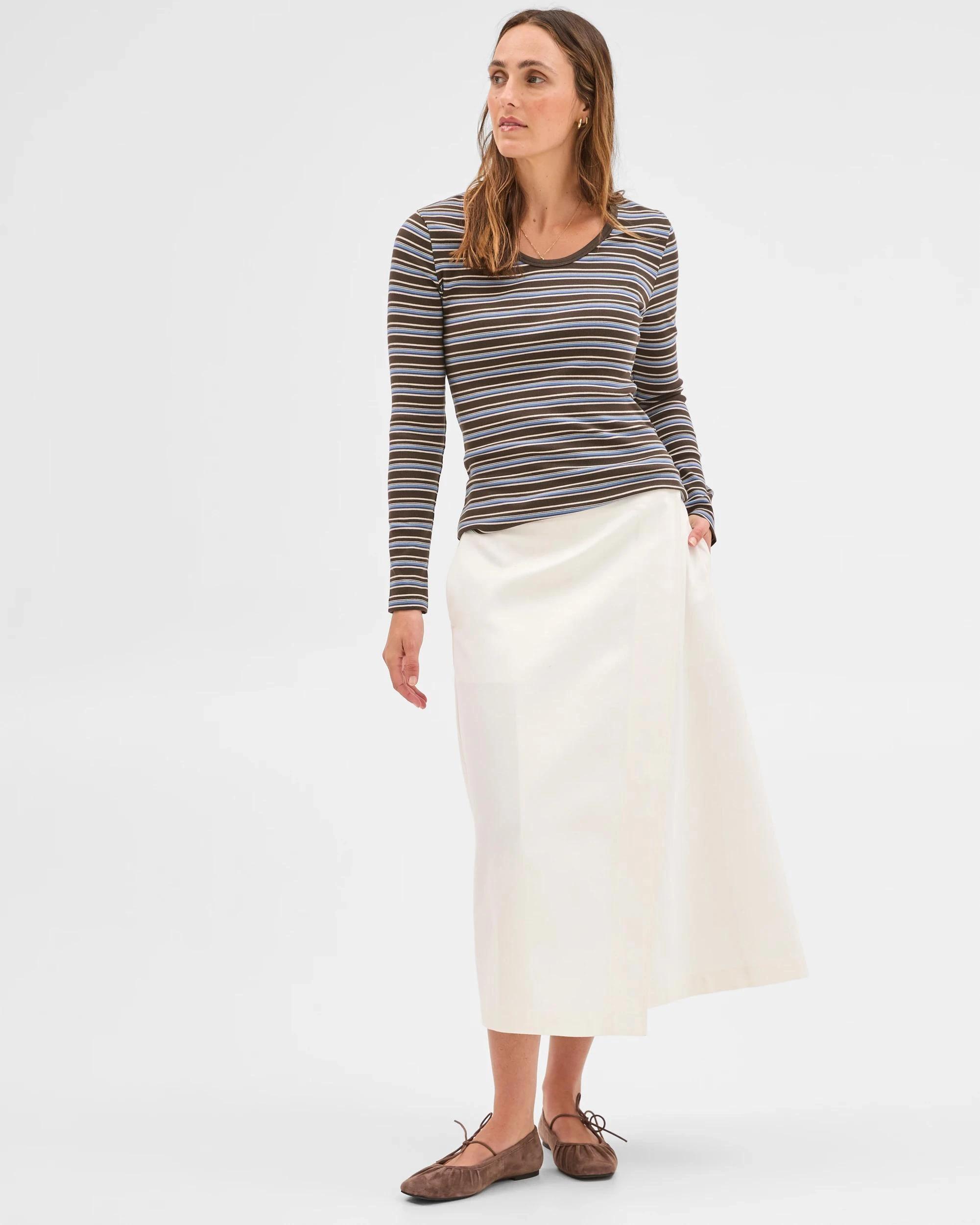 1 Target Woman Australian Cotton Long Sleeve Scoop Neck Rib T-Shirt STRIPE, 1 of 5