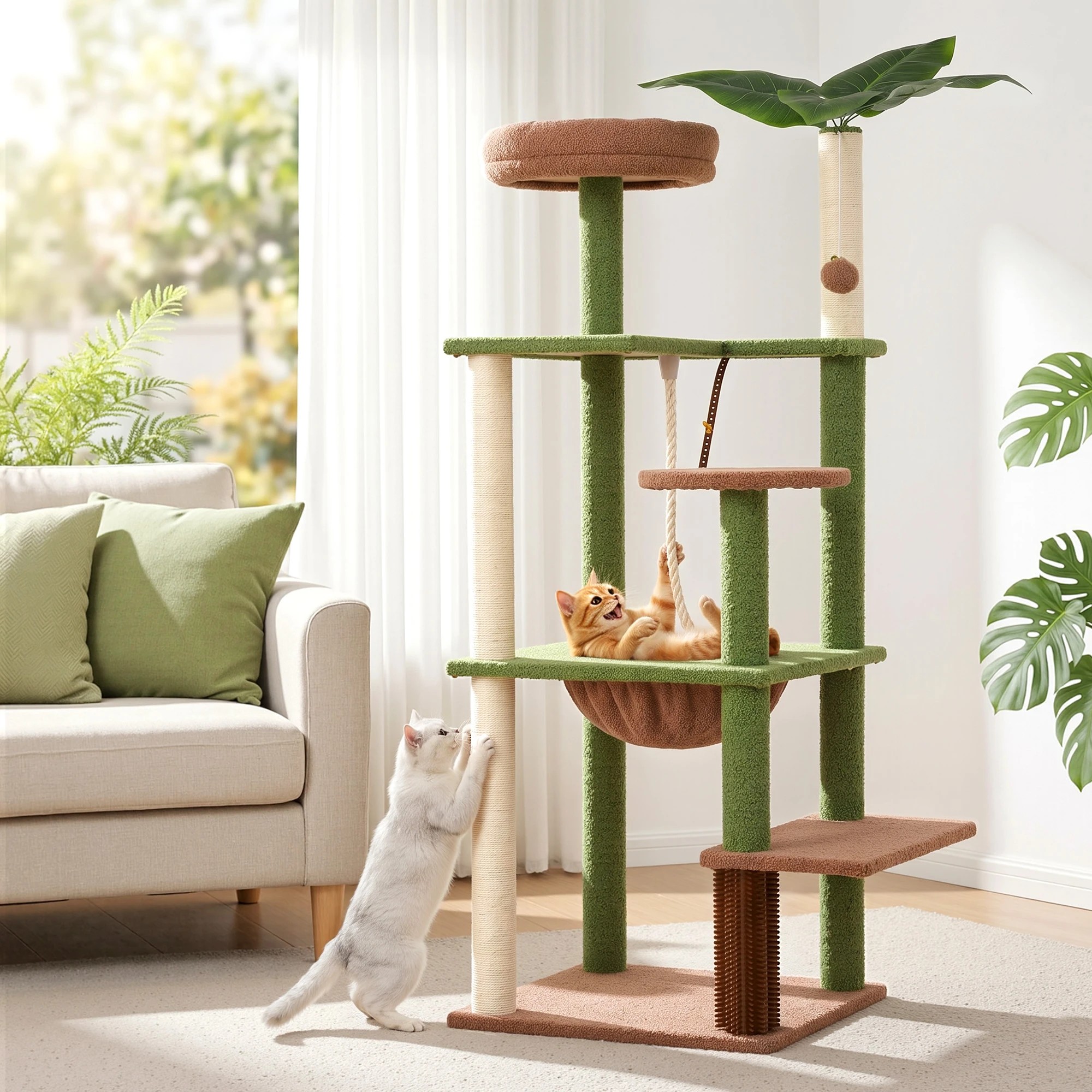 10 i.Pet Cat Tree Tower 152cm Jungle Multi-Level Scratching Post Leafy Canopy - Multi, 10 of 10