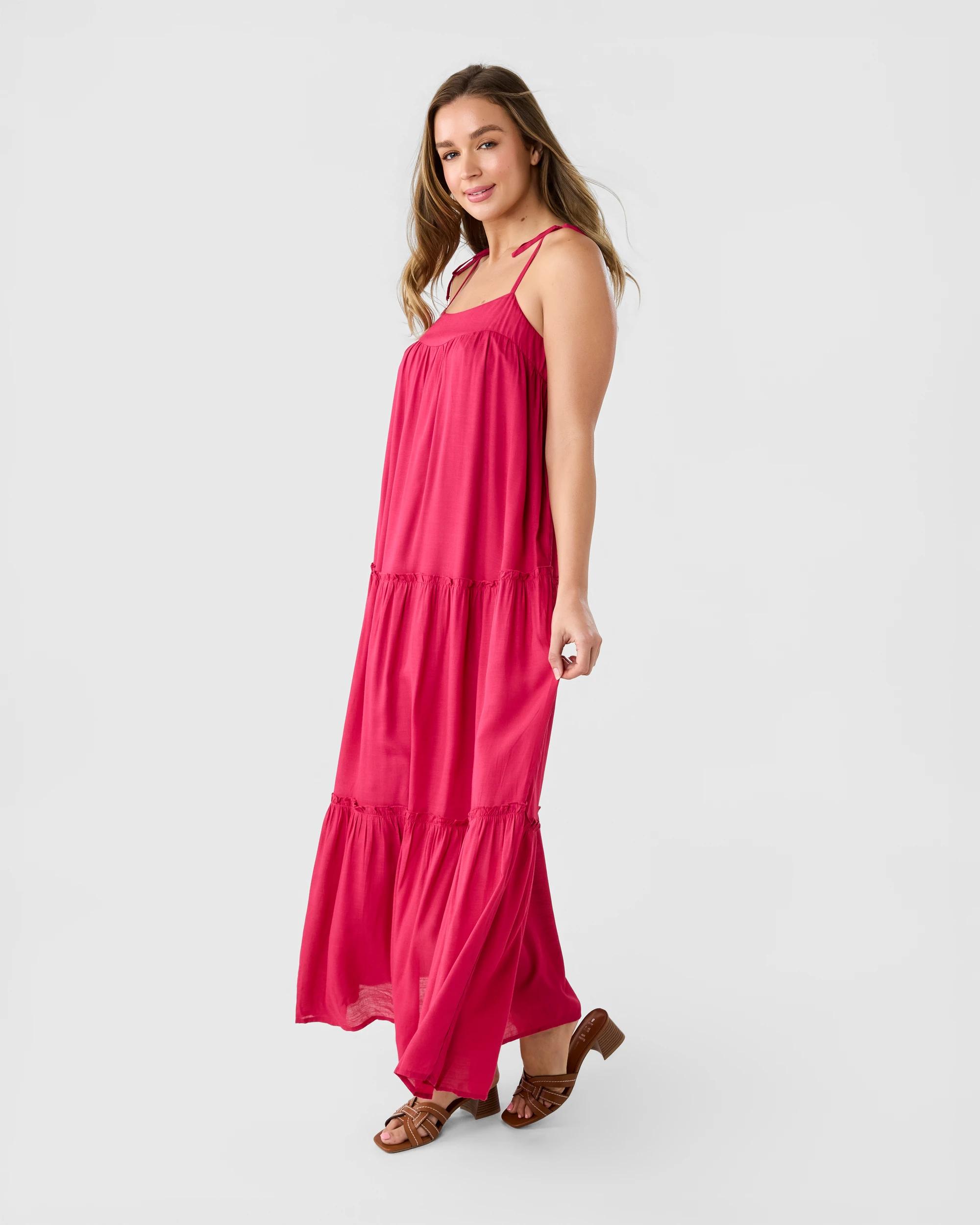 2 Sleeveless Trapeze Tier Maxi Dress Dark Pink, 2 of 6