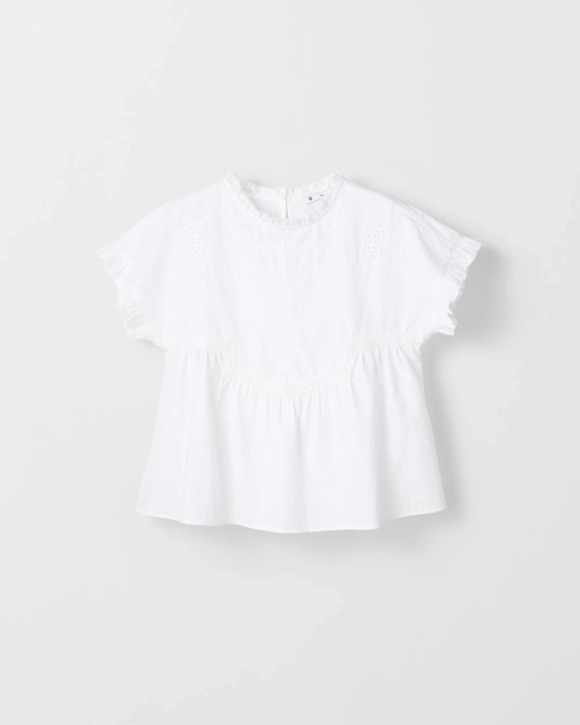 5 Target Kids Woven Short Sleeve Embroidered Top WHITE, 5 of 5