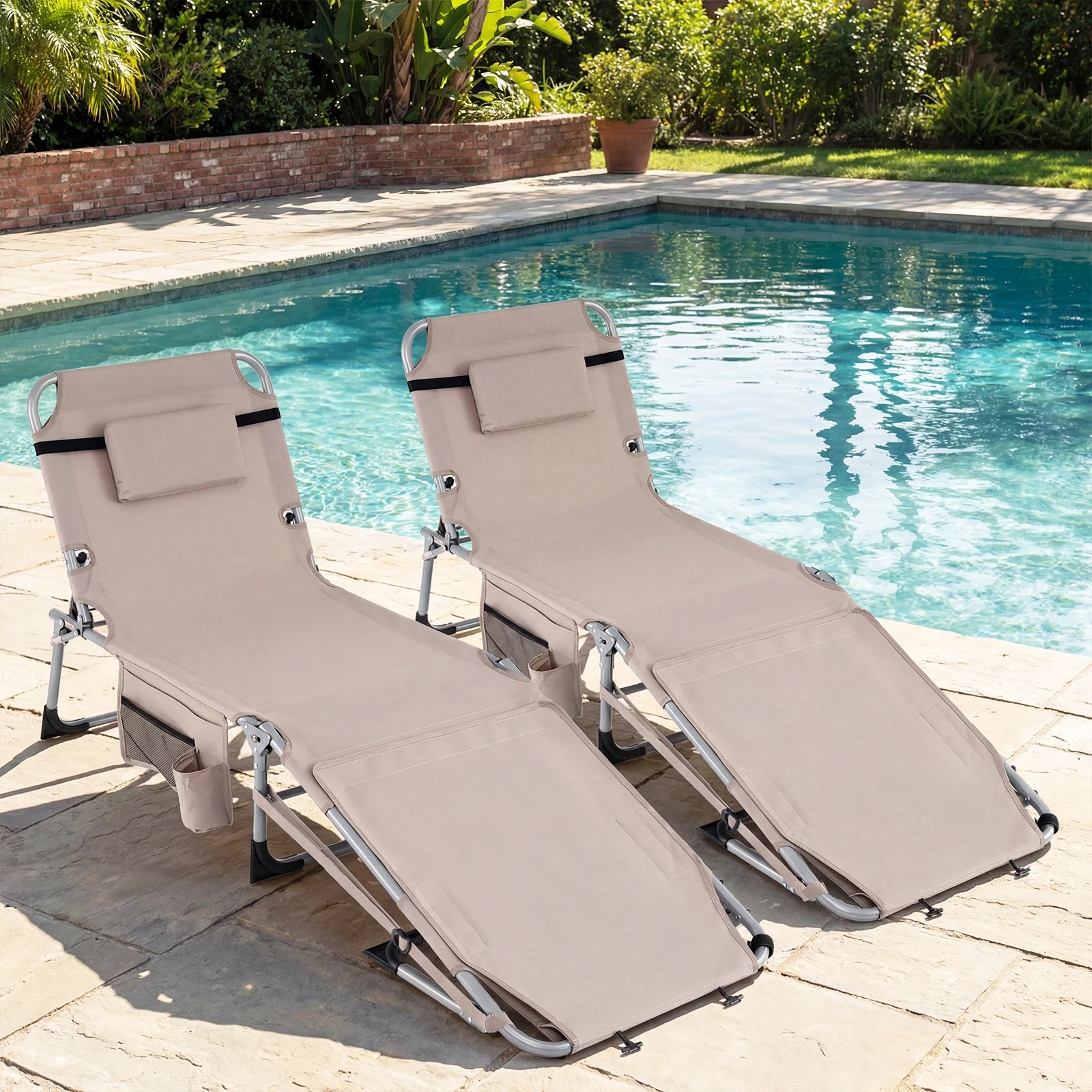 4 Costway Portable Sunbathing Chair w/Face Arm Holes Folding Chaise Lounge, 4 of 4