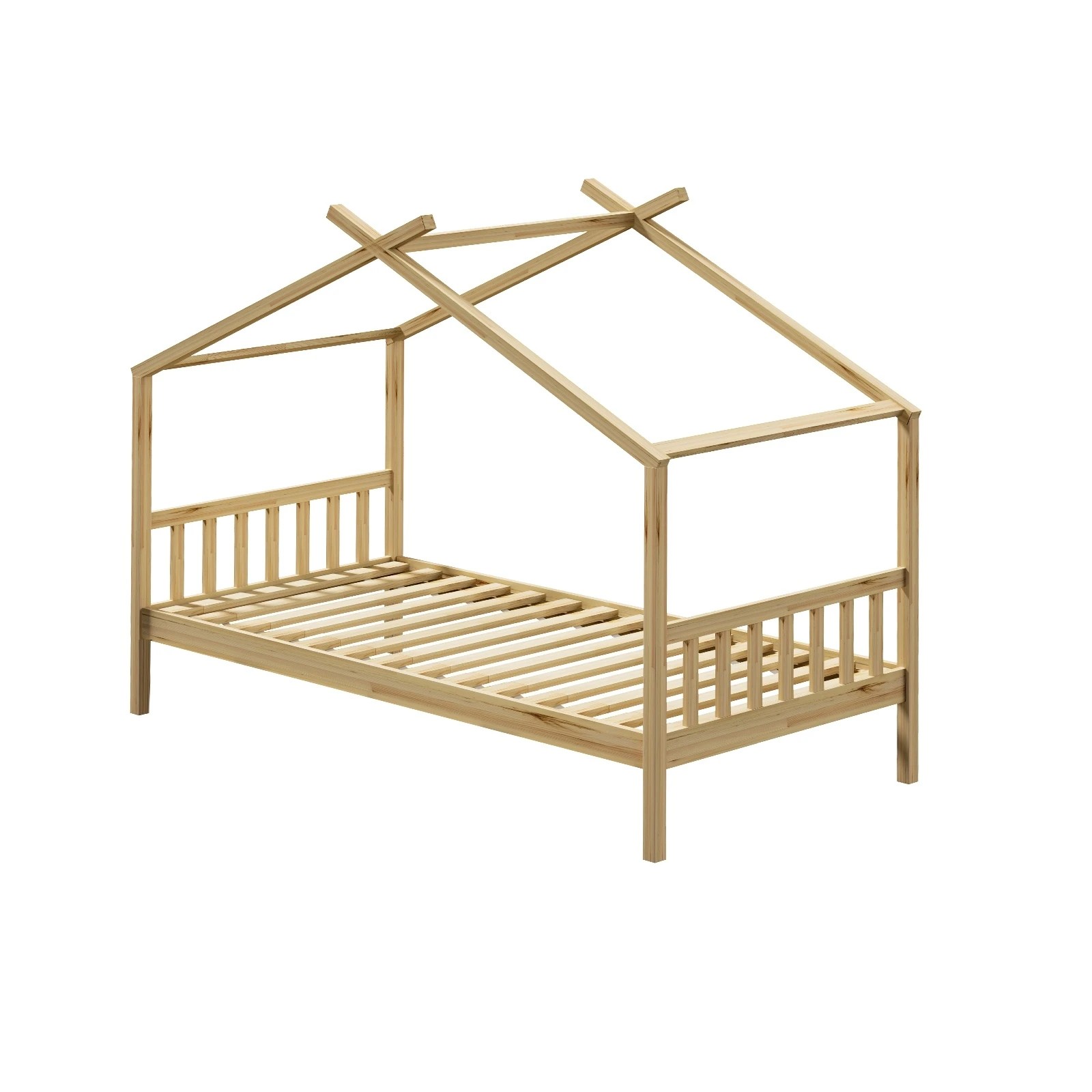1 Oikiture Bed Frame Wooden Base Kids Single Timber House Beds
 - Natural, 1 of 10
