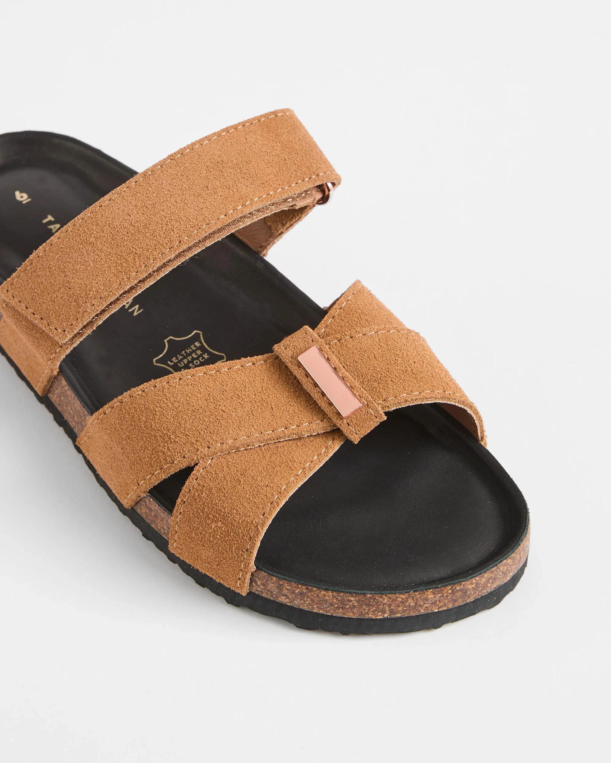 2 Target Womens Cross Strap Leather Moulded Cork Sandal TAN, 2 of 3