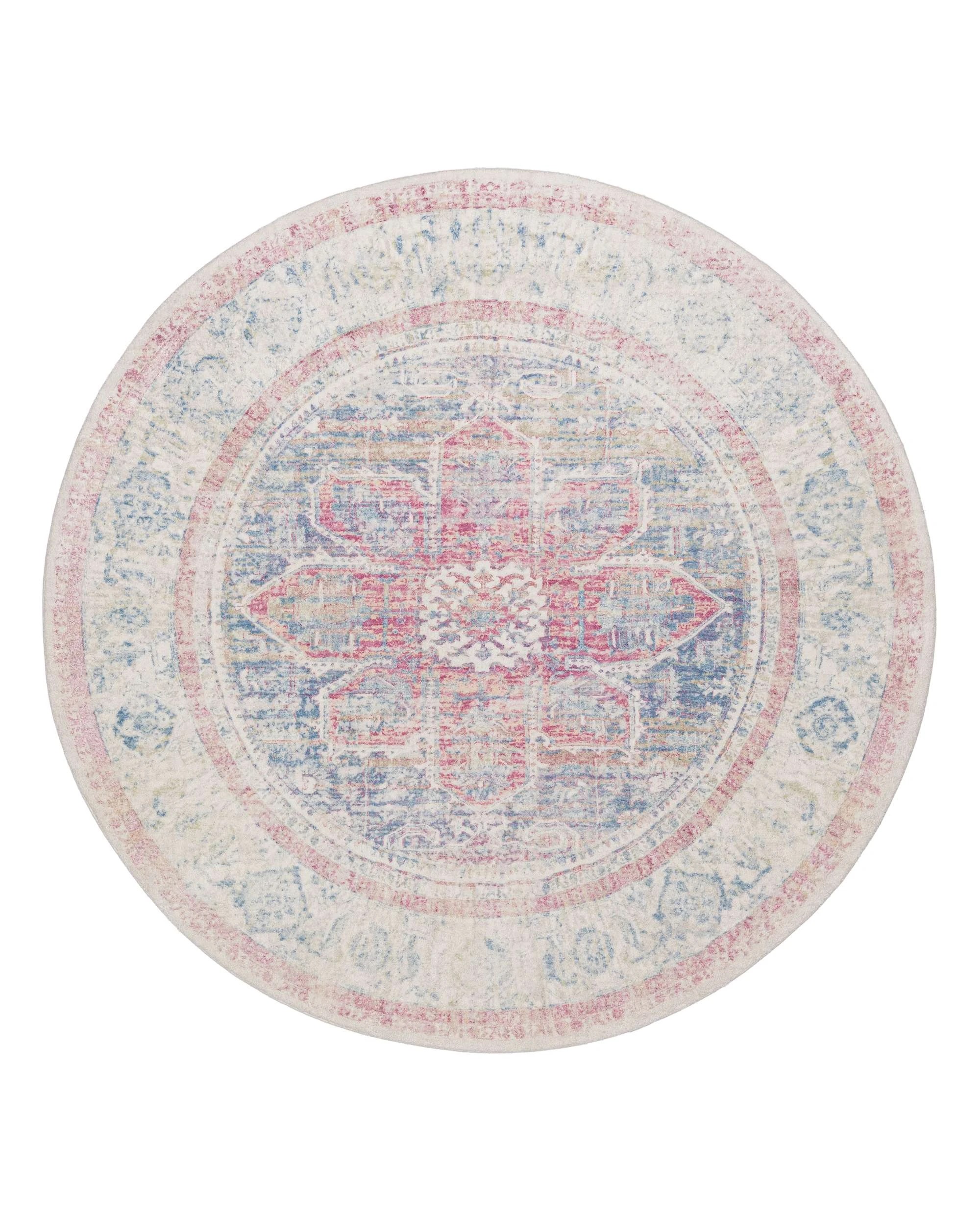 1 Loopsie Seri Medallion Washable Round Rug-120cm x 120cm - Pink, 1 of 5