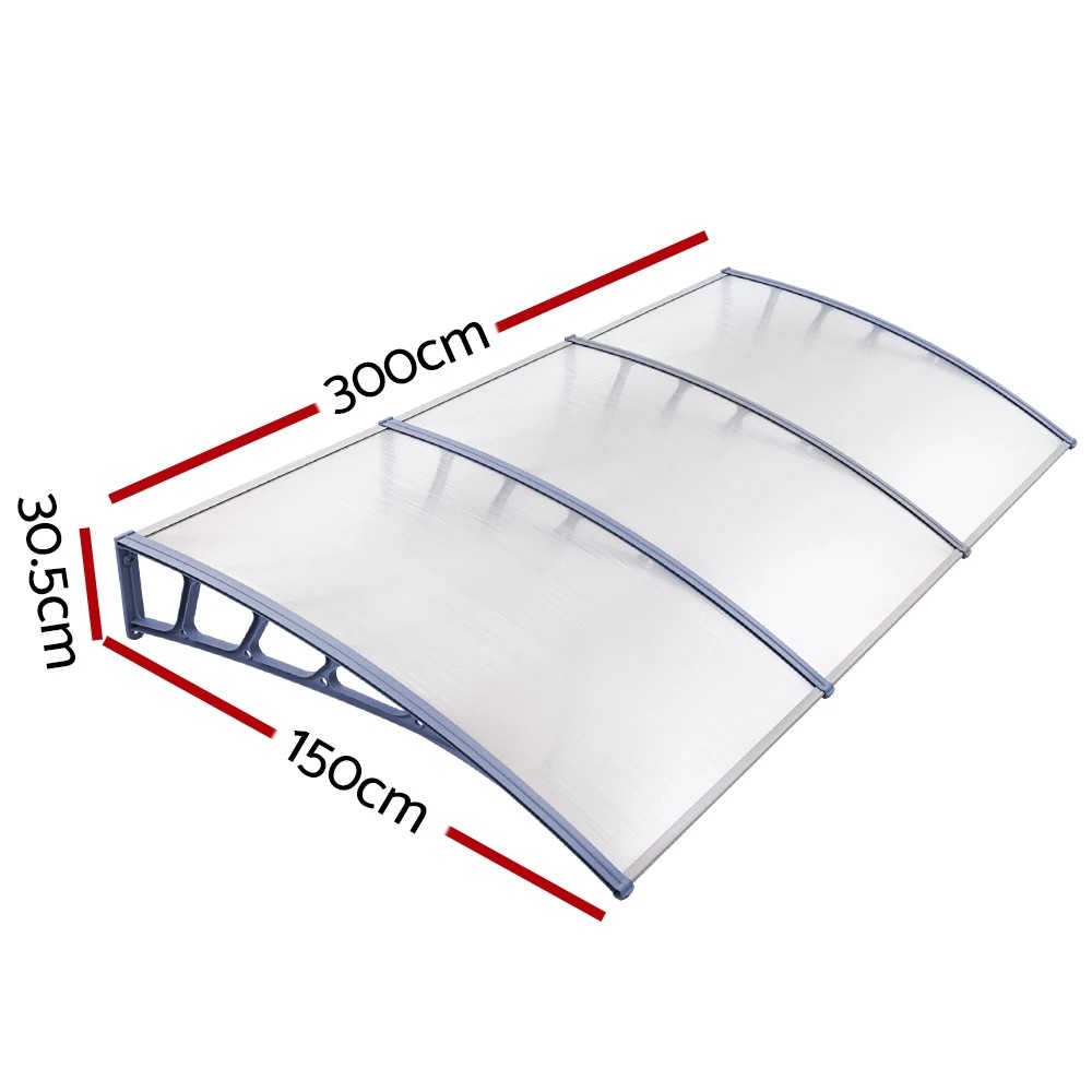 2 Instahut Window Door Awning Canopy 1.5mx3m Transparent Sheet  Plastic Frame - Clear, 2 of 6