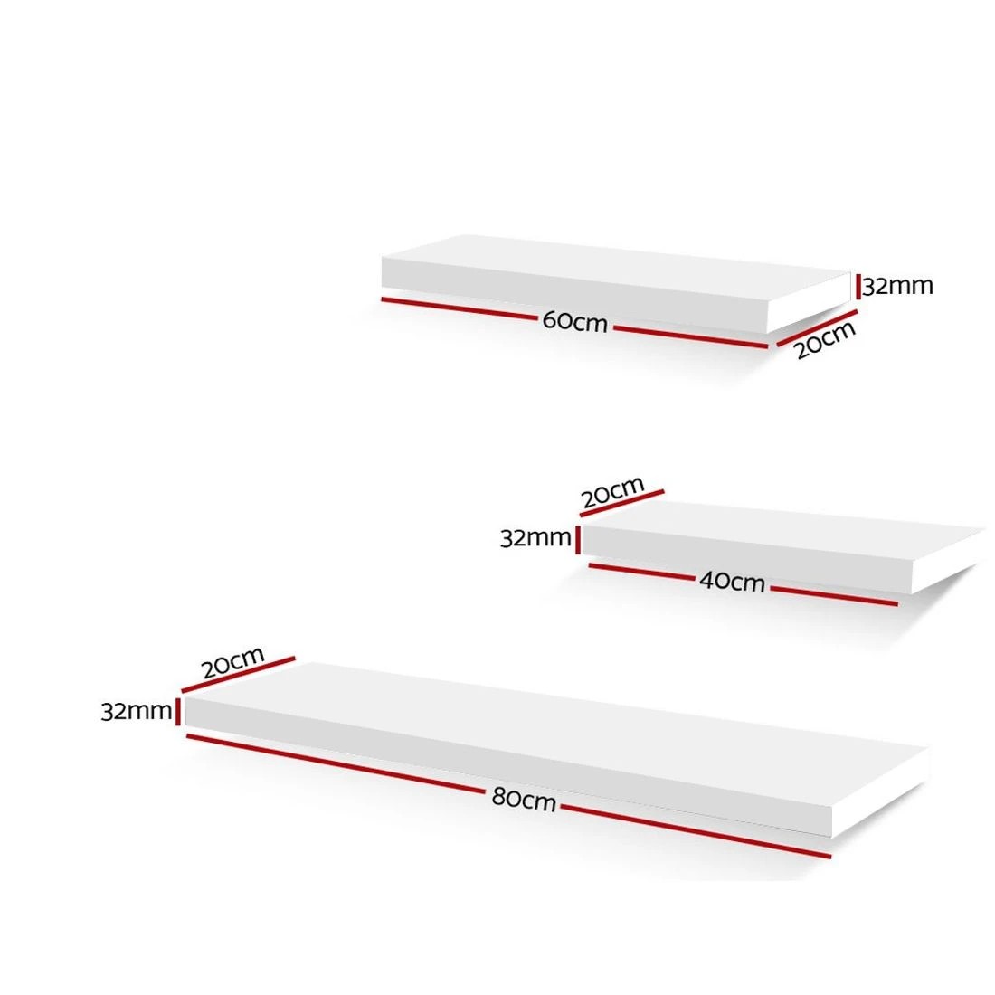2 Artiss Floating Wall Shelf Set of 3 - White, 2 of 10