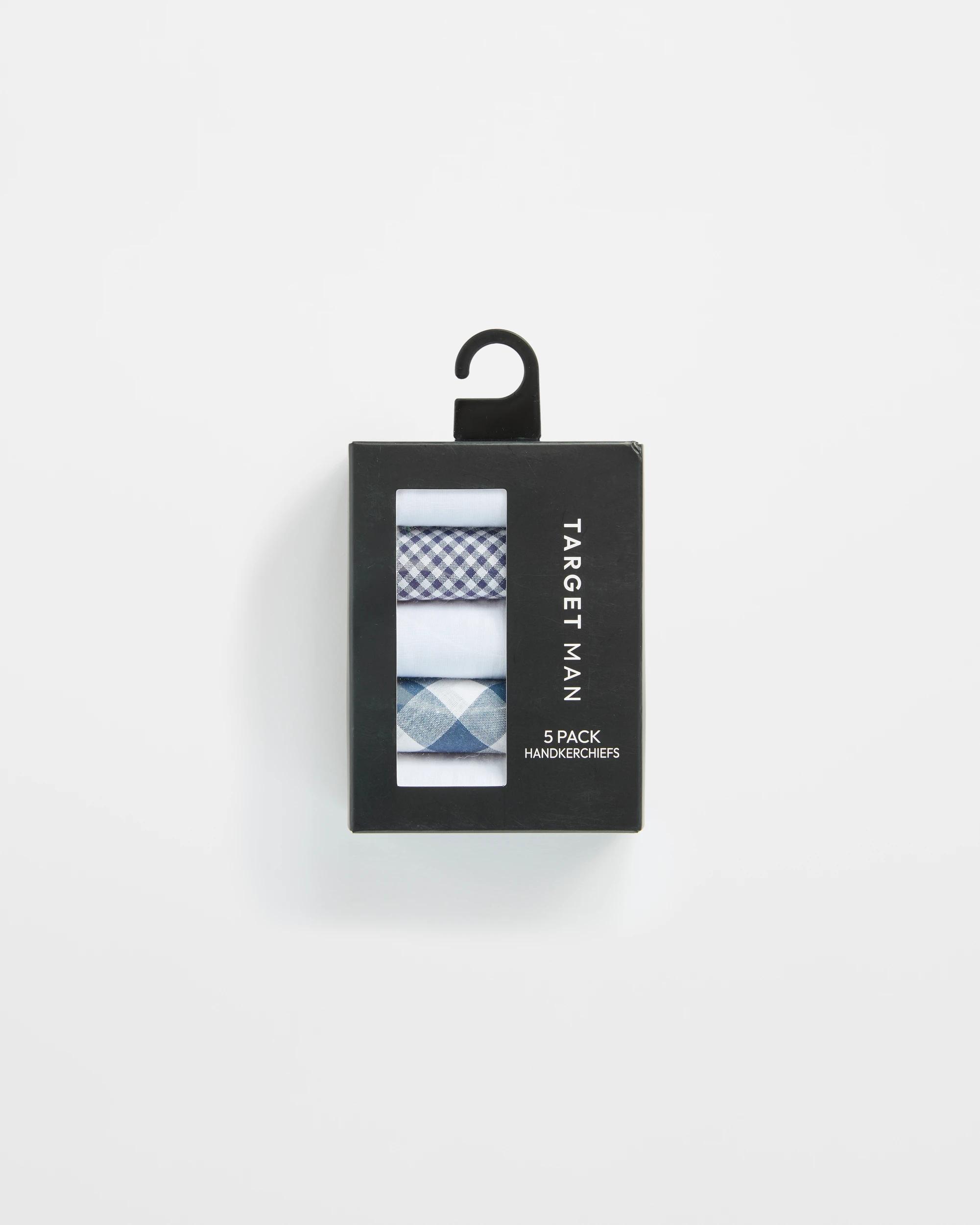 1 Target Mens 5 Pack Assorted Handkerchiefs NAVY GINGHAMS, 1 of 2