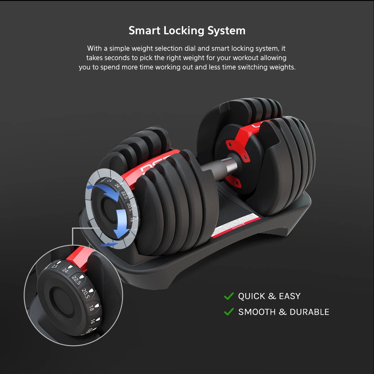 3 LSG 52.5lbs Adjustable Dumbbell Pair - Black, 3 of 6