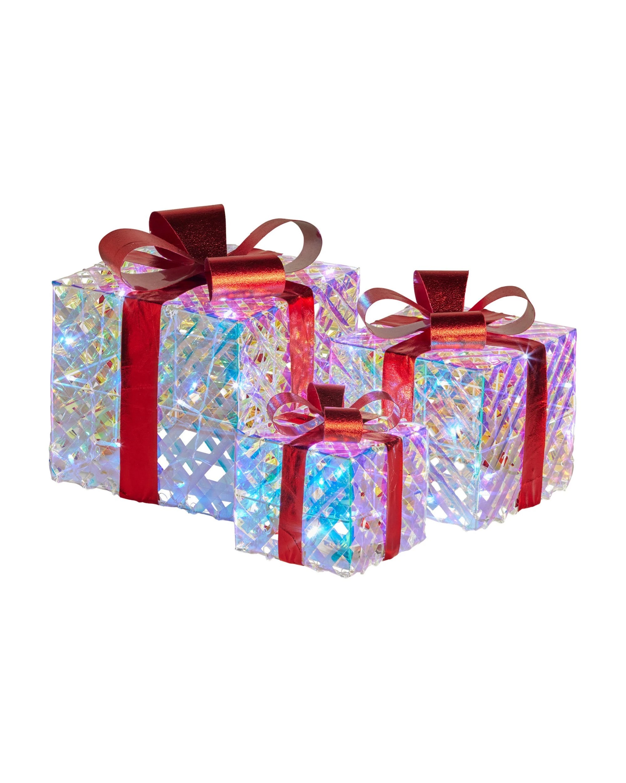1 Christabelle Set Of 3 Christmas Gift Boxes Display With Lights In Clear Shimmer And Red, 1 of 5