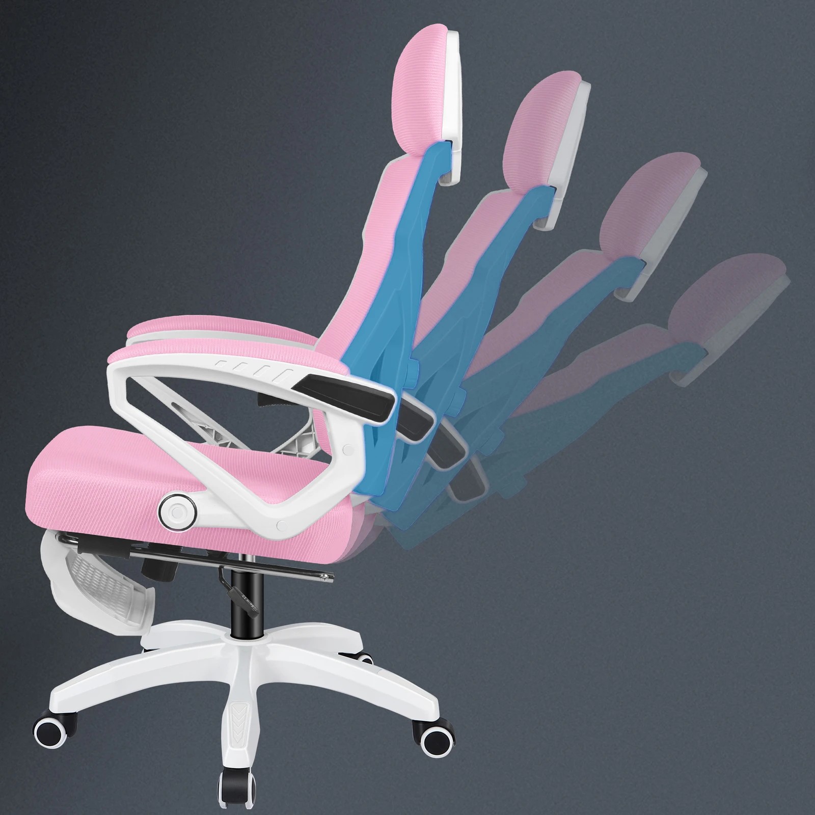 3 Alfordson Office Desk Chair Mesh Executive Computer Fabric Seat Recliner Work - Pink, 3 of 6