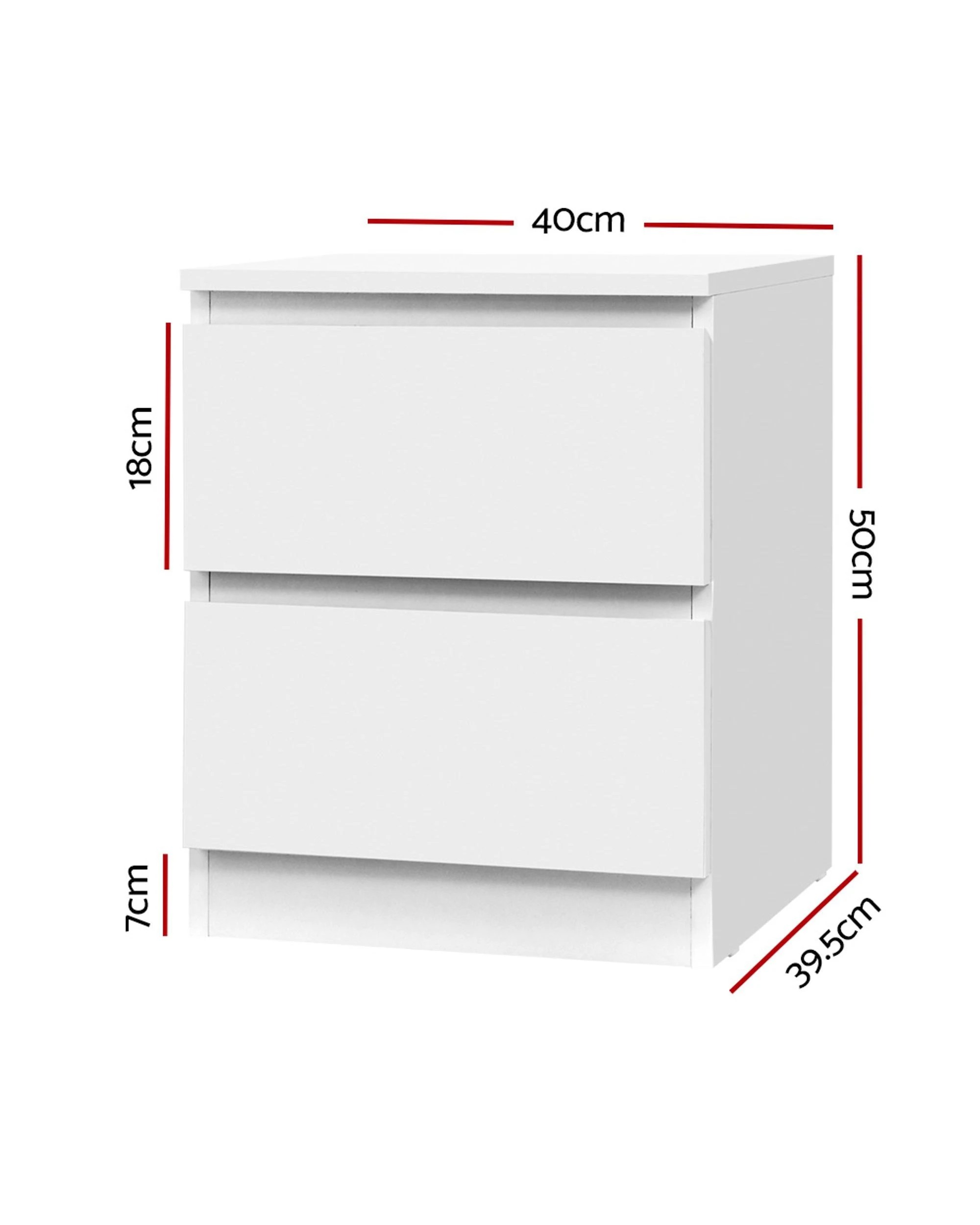 2 Artiss Bedside Table 2 Drawers Nightstand Bedroom Storage Compact Design Space Saving Modern Decor Easy Assembly - White, 2 of 8