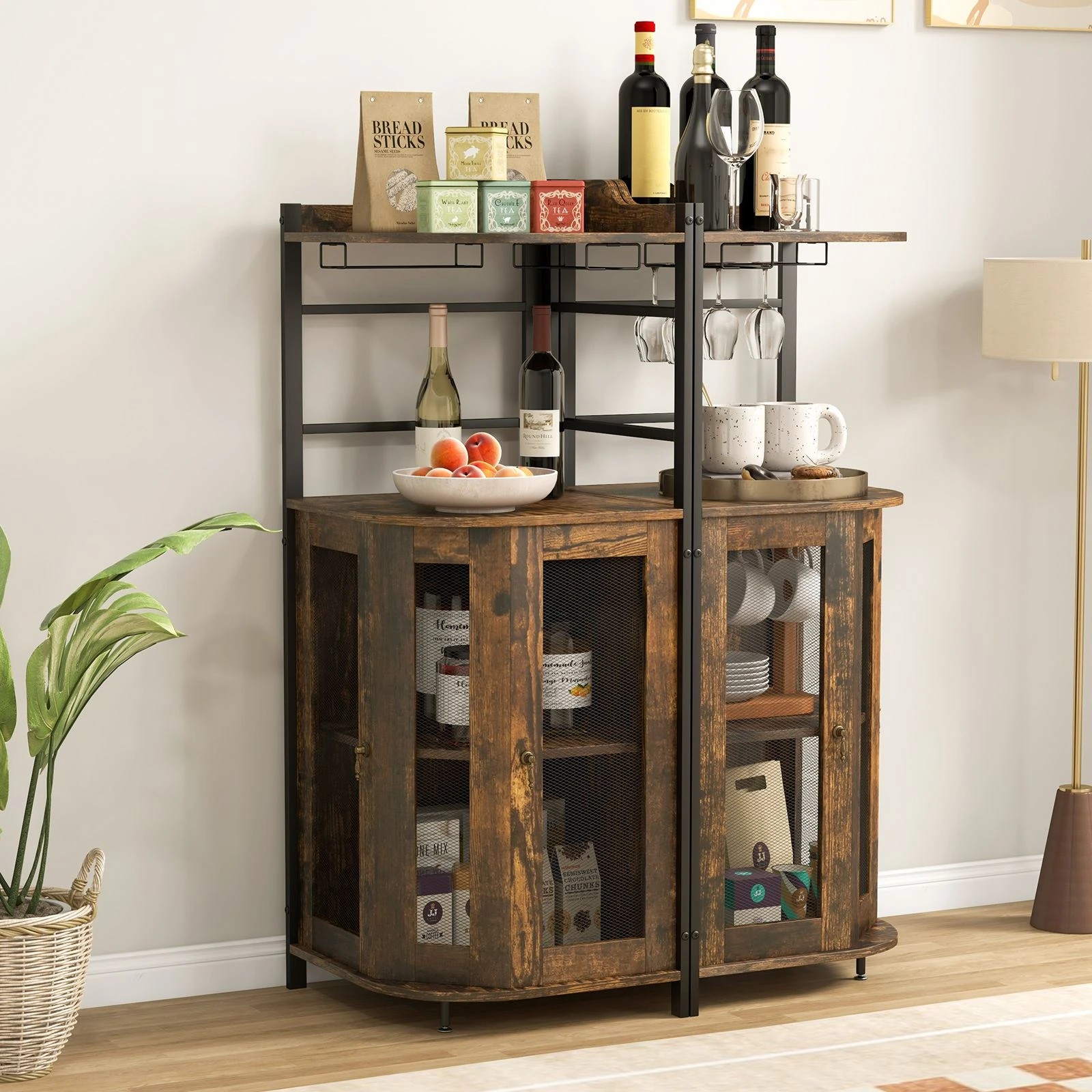 3 Costway Corner Buffet Bar Cabinet Brown, 3 of 5