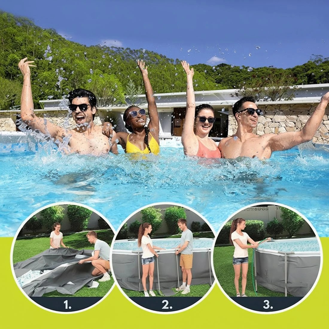 5 Bestway 488x305x107cm Swimming Pool Steel Frame Set w/ Pump Filter Ladder Cover - Grey, 5 of 6