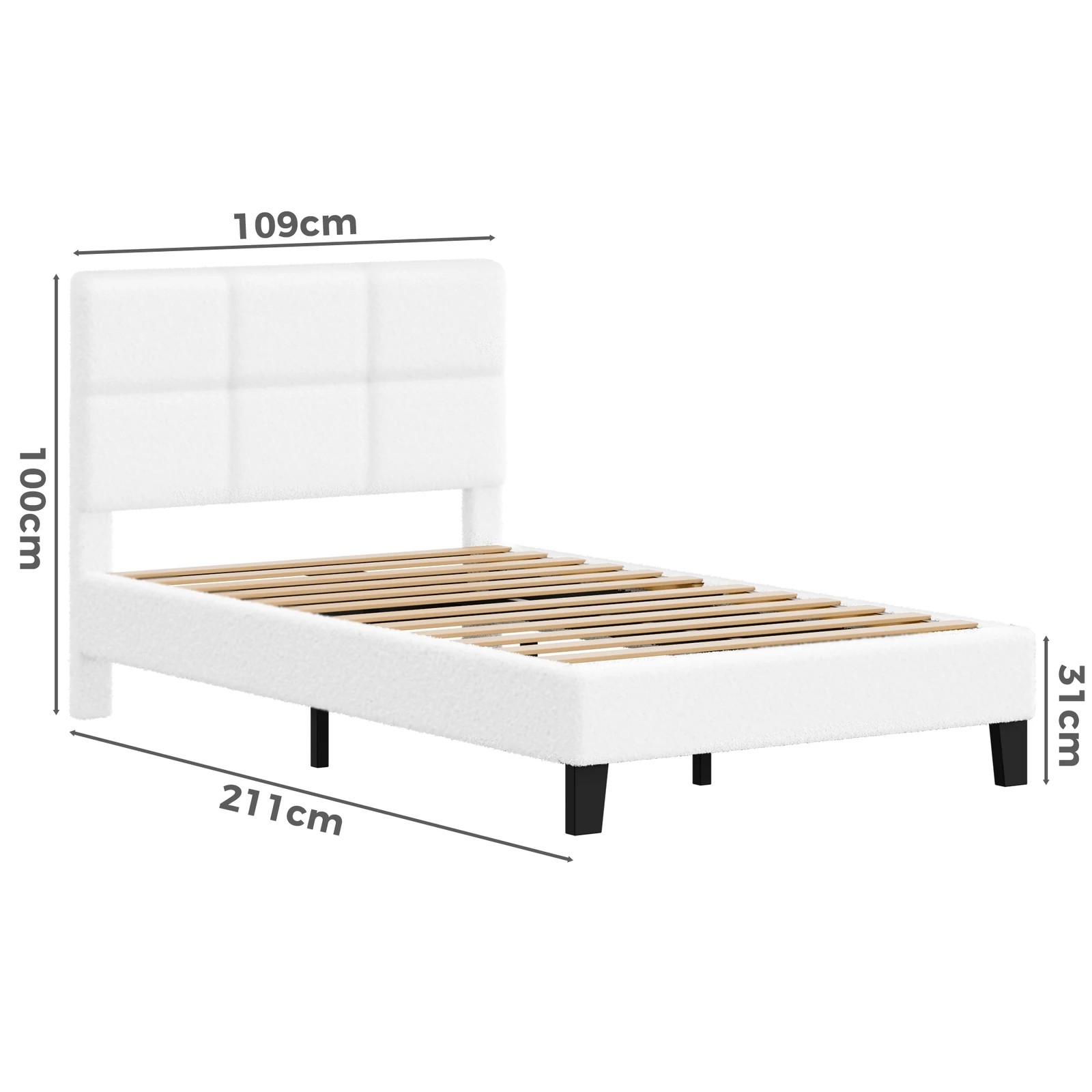 9 Alfordson Bed Frame King Single Wooden Slats Platform Boucle Paula - White, 9 of 9