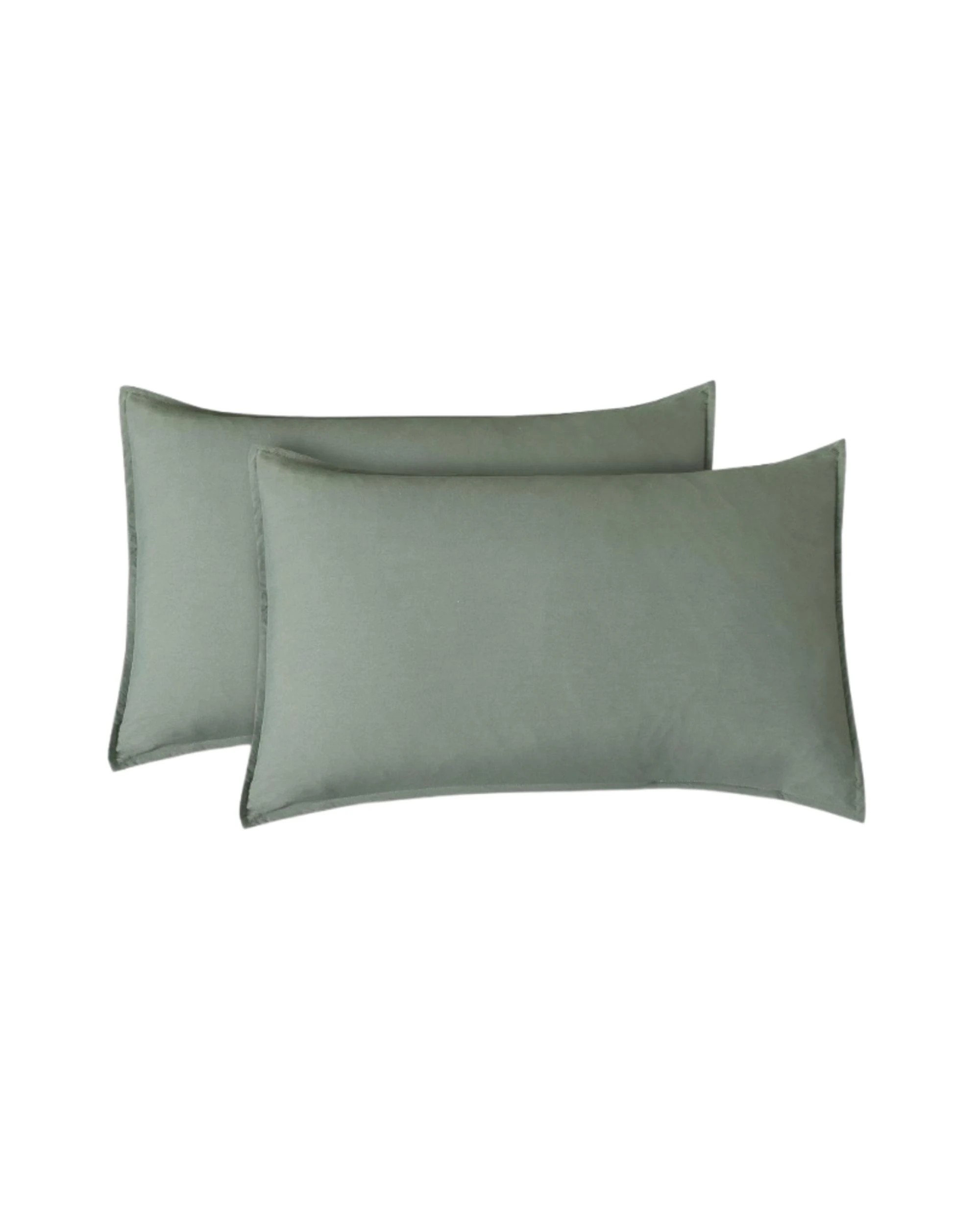 1 CleverPolly 2-Pack Vintage Washed Microfibre Standard Pillowcases - Khaki Green, 1 of 3