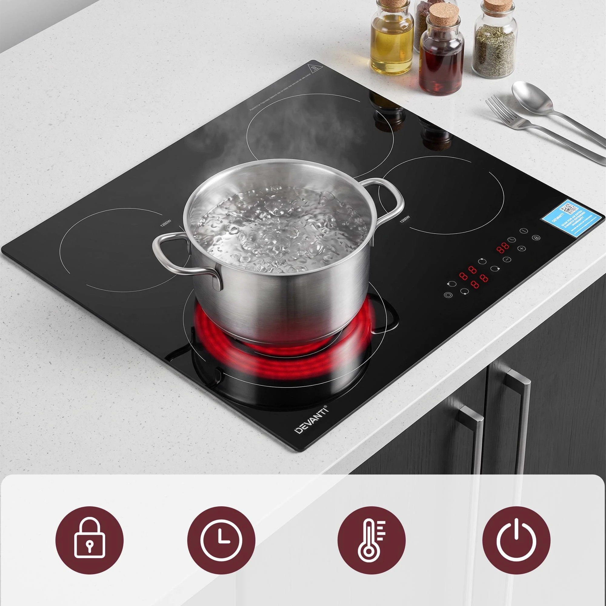 5 Devanti Electric Ceramic Cooktop Dual Zone Touch Control Black - Black, 5 of 8