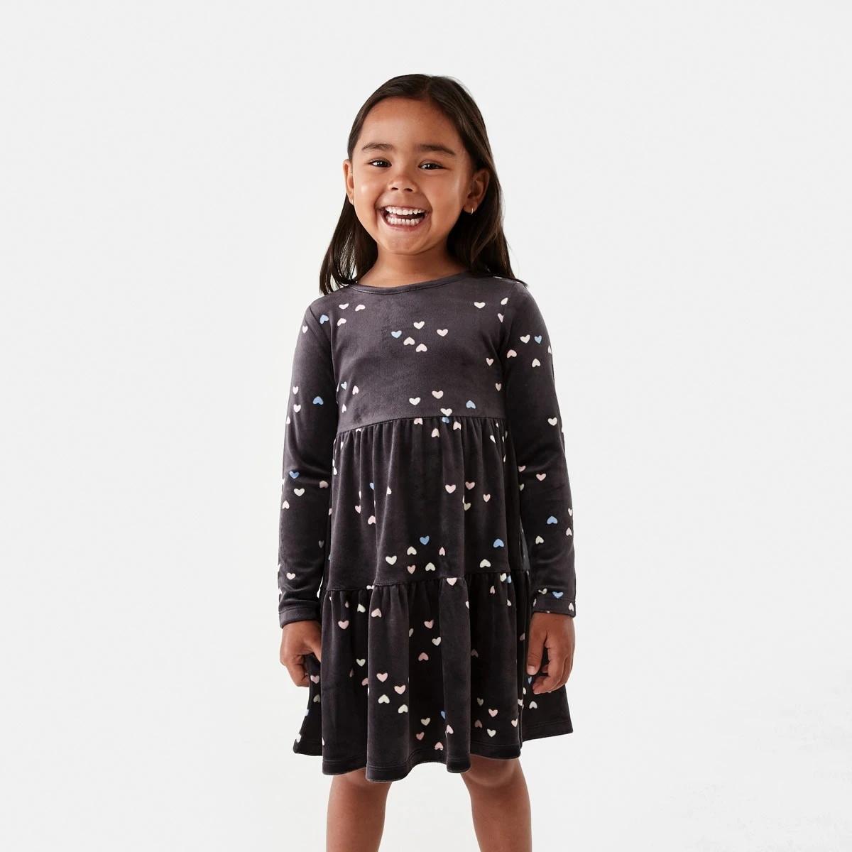1 Long Sleeve Velour Tier Dress Hearts, 1 of 9