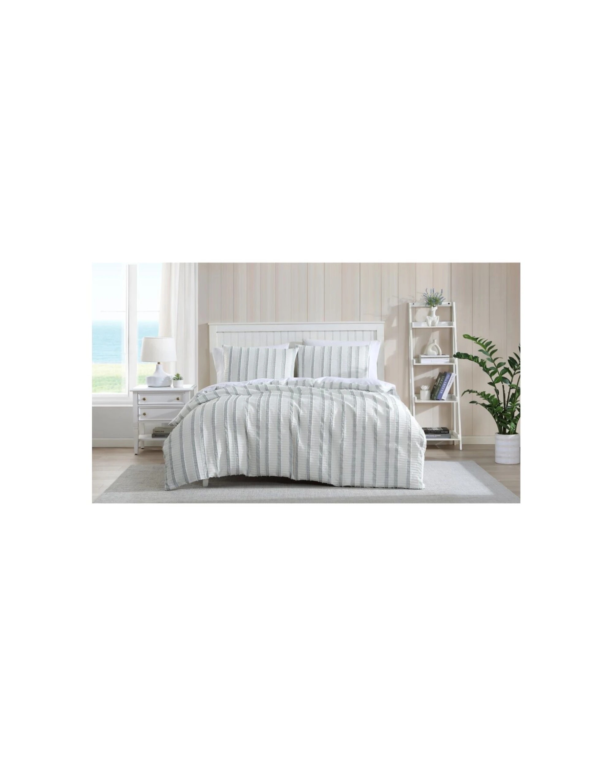 1 Ardor Soft Textured Stripe Miles Quilt Bed Bedding Duvet Cover Set Queen - Green, 1 of 1