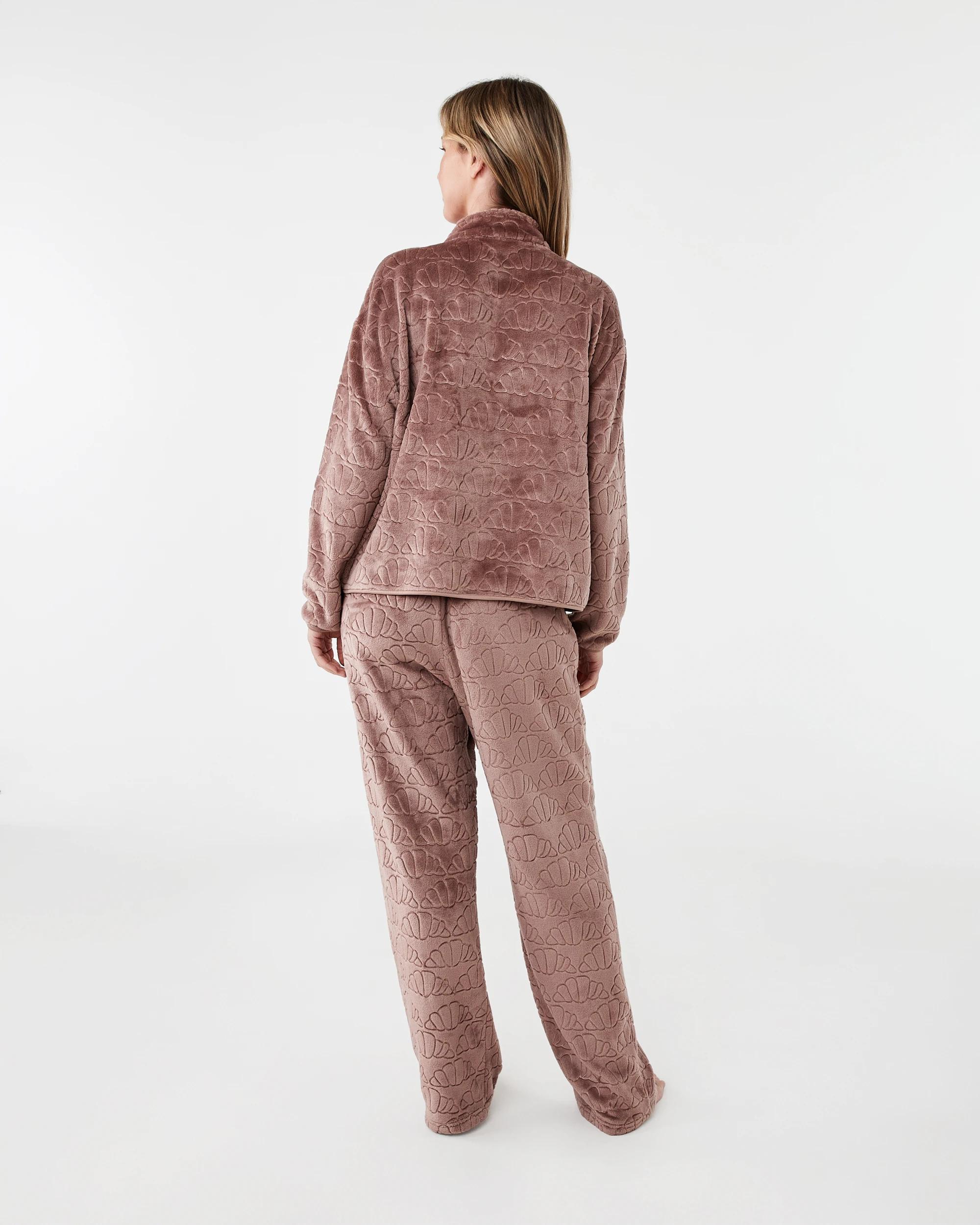 3 Quarter Zip Fleece Long Sleeve Top and Pants Pyjama Set Croissant, 3 of 8