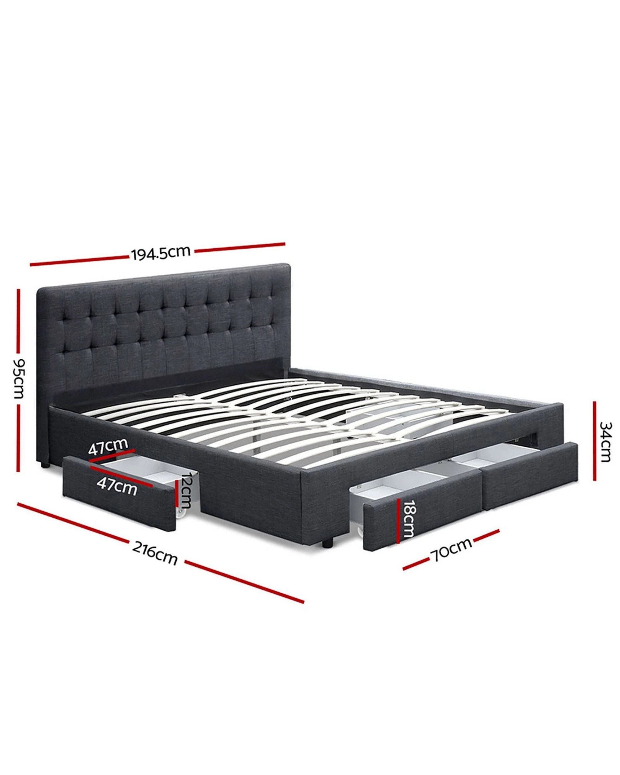2 Artiss Bed Frame King Size with 4 Drawers Charcoal AVIO - Grey, 2 of 10