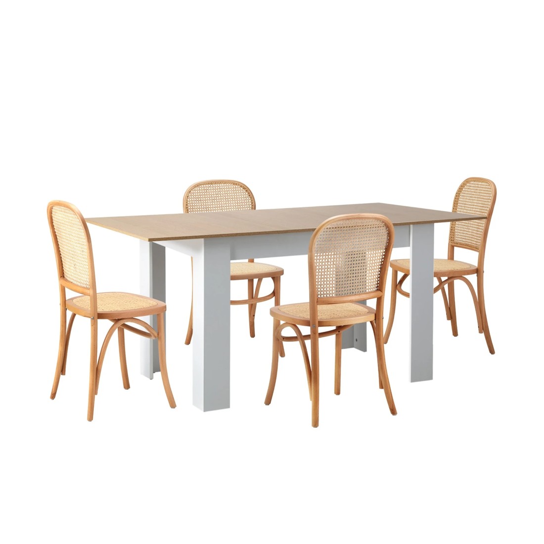 7 Oikiture 160cm Extendable Dining Table with 4PCS Dining Chairs Rattan - Natural, 7 of 9