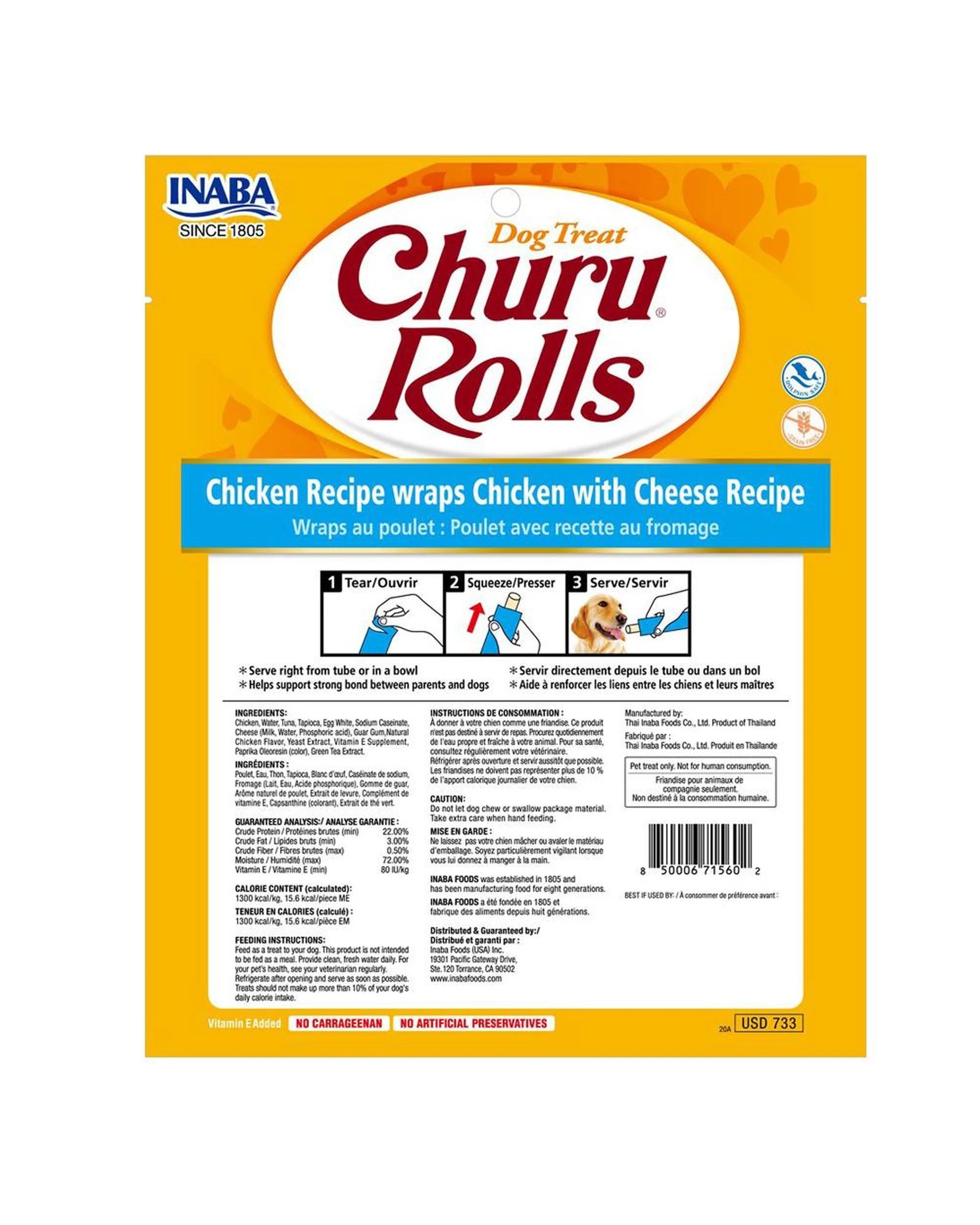 2 Inaba Churu Rolls Dog Treat Chicken w/ Cheese 6 x 96g, 2 of 2