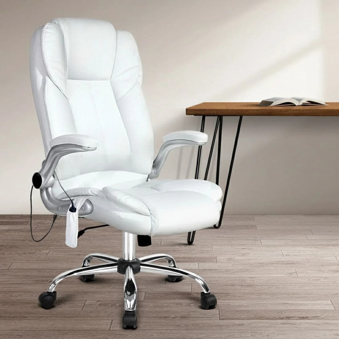 6 Artiss 8 Point Massage Office Chair PU Leather - White, 6 of 6