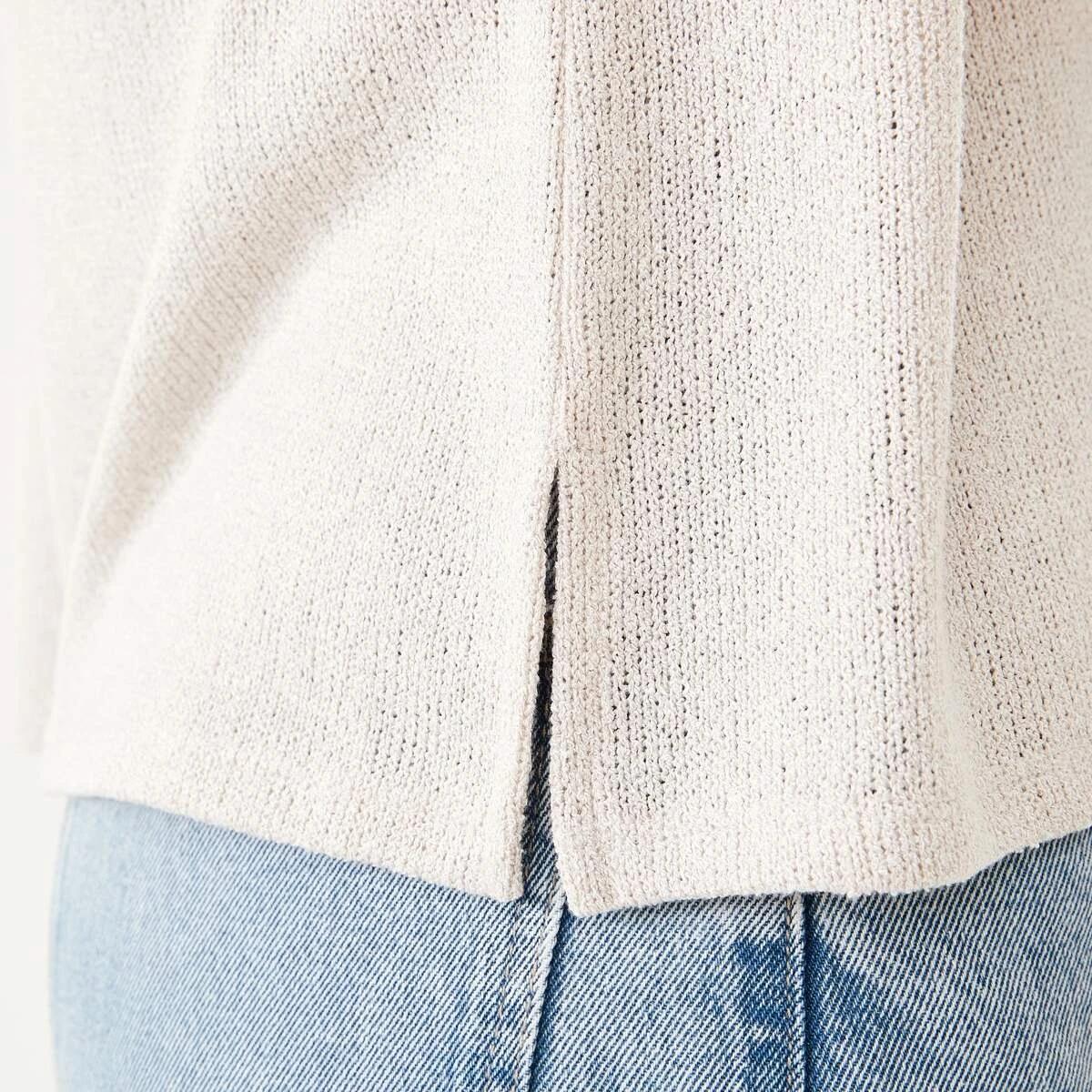 6 Short Sleeve Textured Extended Sleeve Top Nat Beige, 6 of 6
