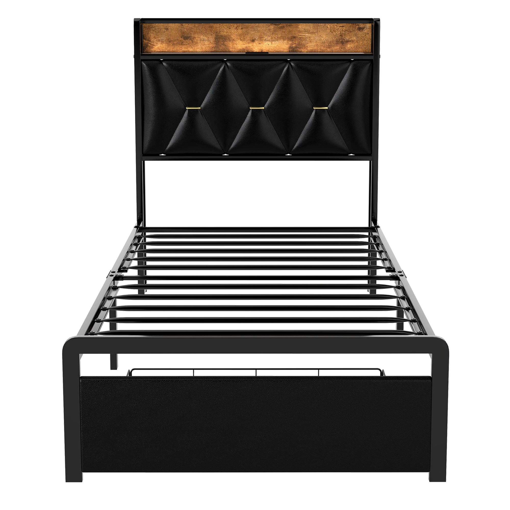 2 Levede Single Bed Frame PU with LED and Charging Station - Black, 2 of 9