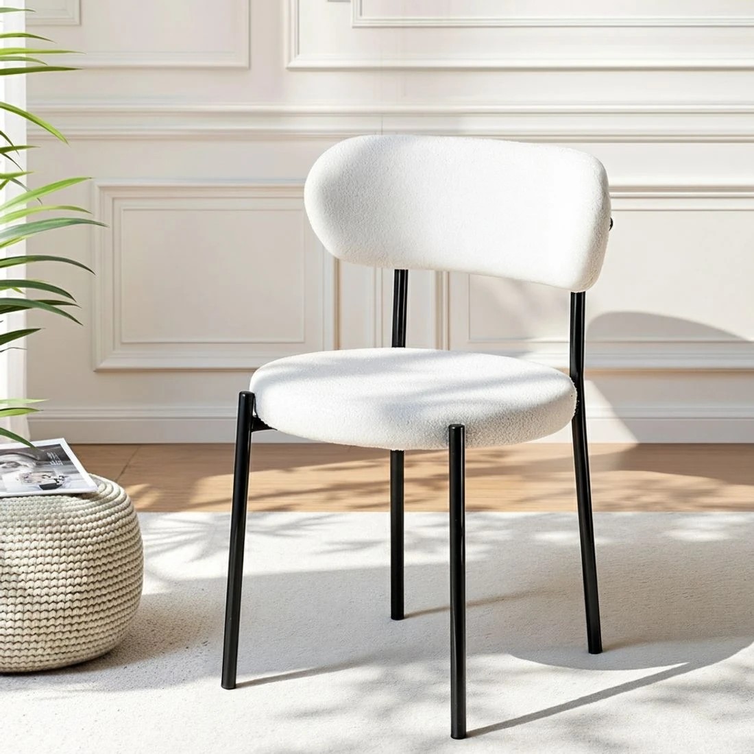 4 Artiss Dining Chairs Set of 2 Sherpa Boucle - White, 4 of 6