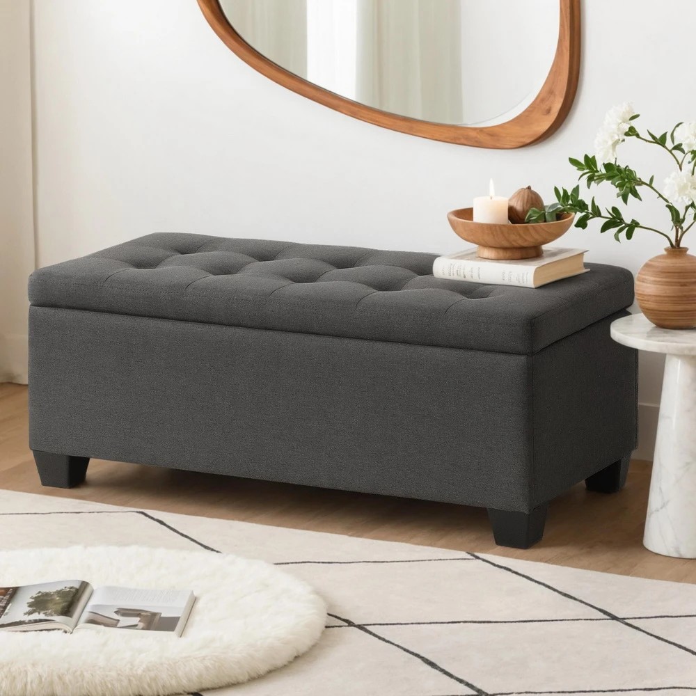 8 Artiss Storage Ottoman Blanket Box 97cm Linen - Charcoal, 8 of 8
