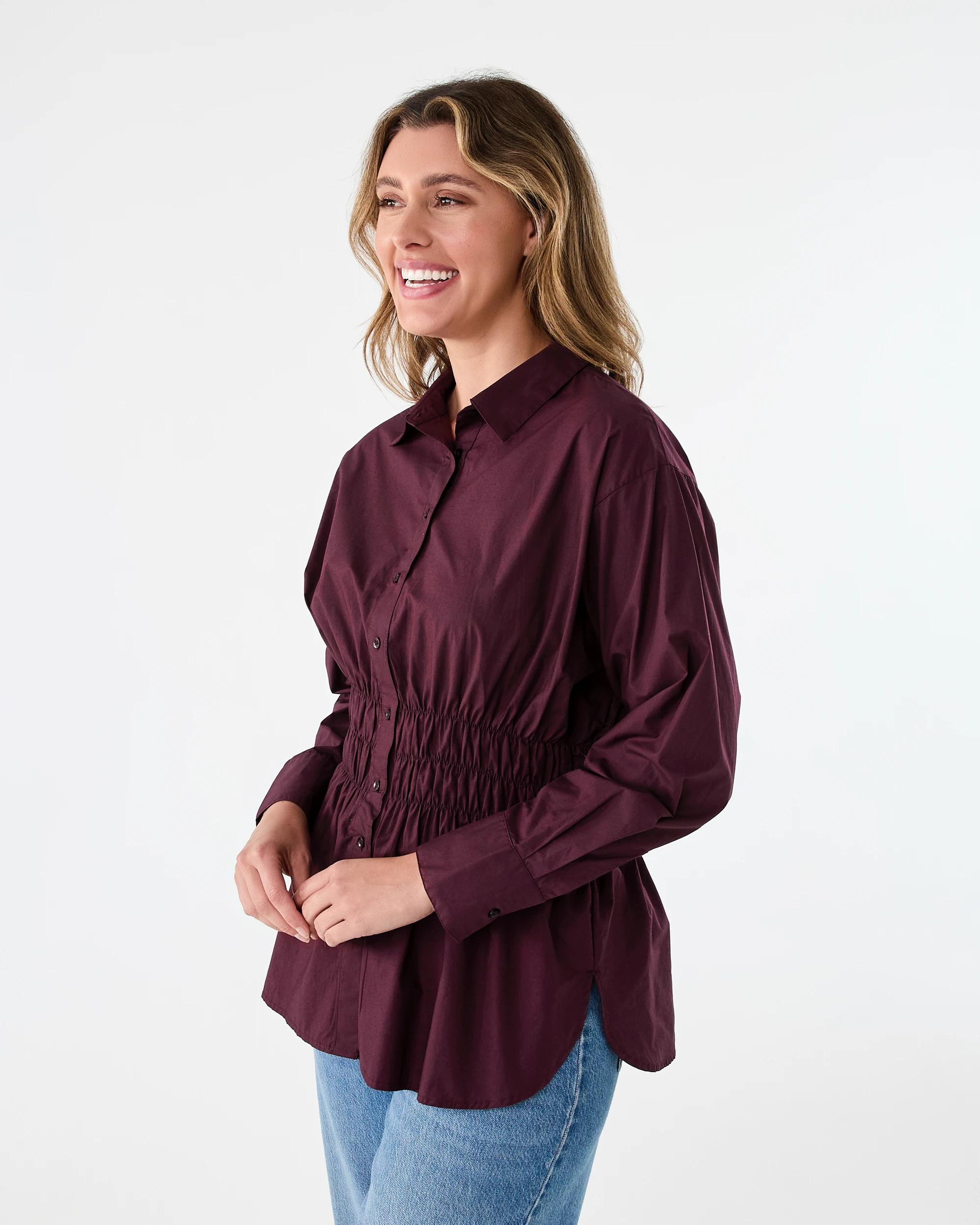 2 Long Sleeve Shirred Waist Shirt Red Royale, 2 of 8