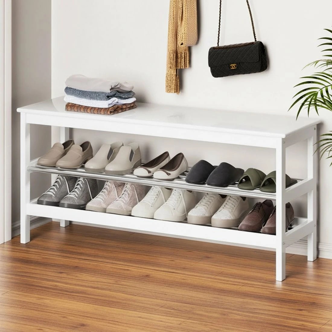 6 Artiss Shoe Rack Cabinet Bamboo Bench 10 Paris - White, 6 of 6