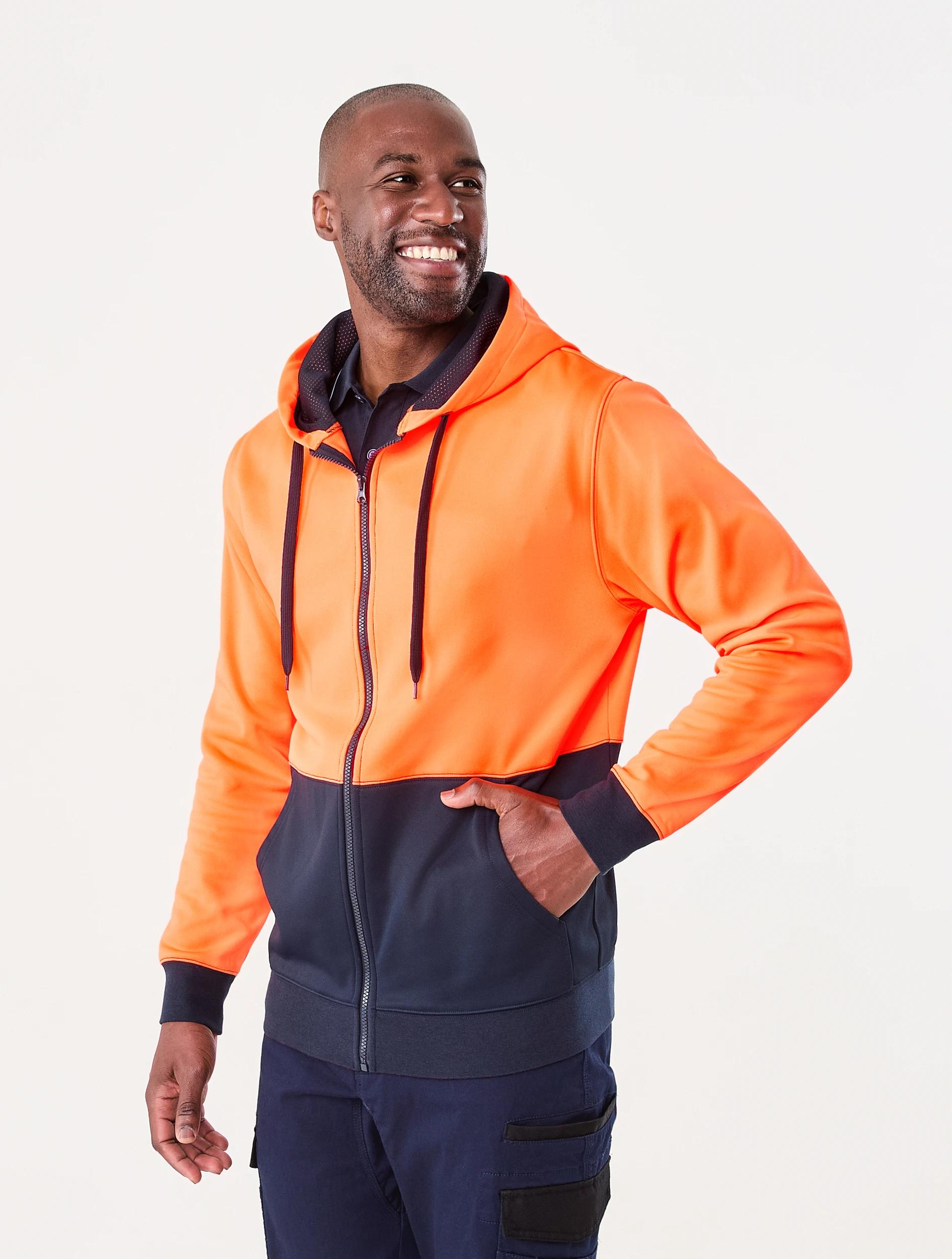2 Workwear Hi-Visibility Zip Through Hoodie Orange, 2 of 6