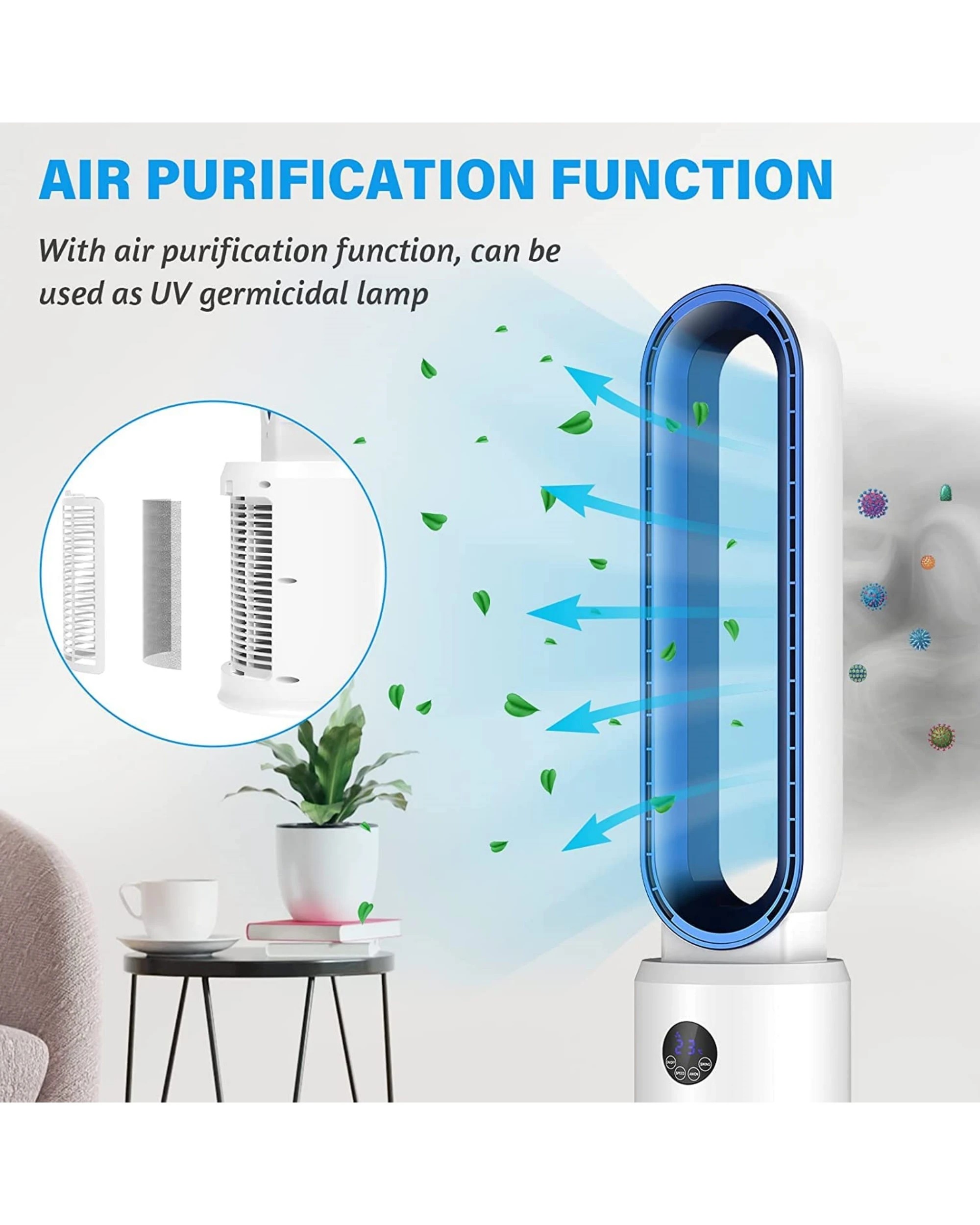 4 Advwin Bladeless Tower Fan 2 in 1 Cooling Airflow Purifying Fan with 24 Speeds 12H Timer  Remote for Home Office Use, 4 of 6