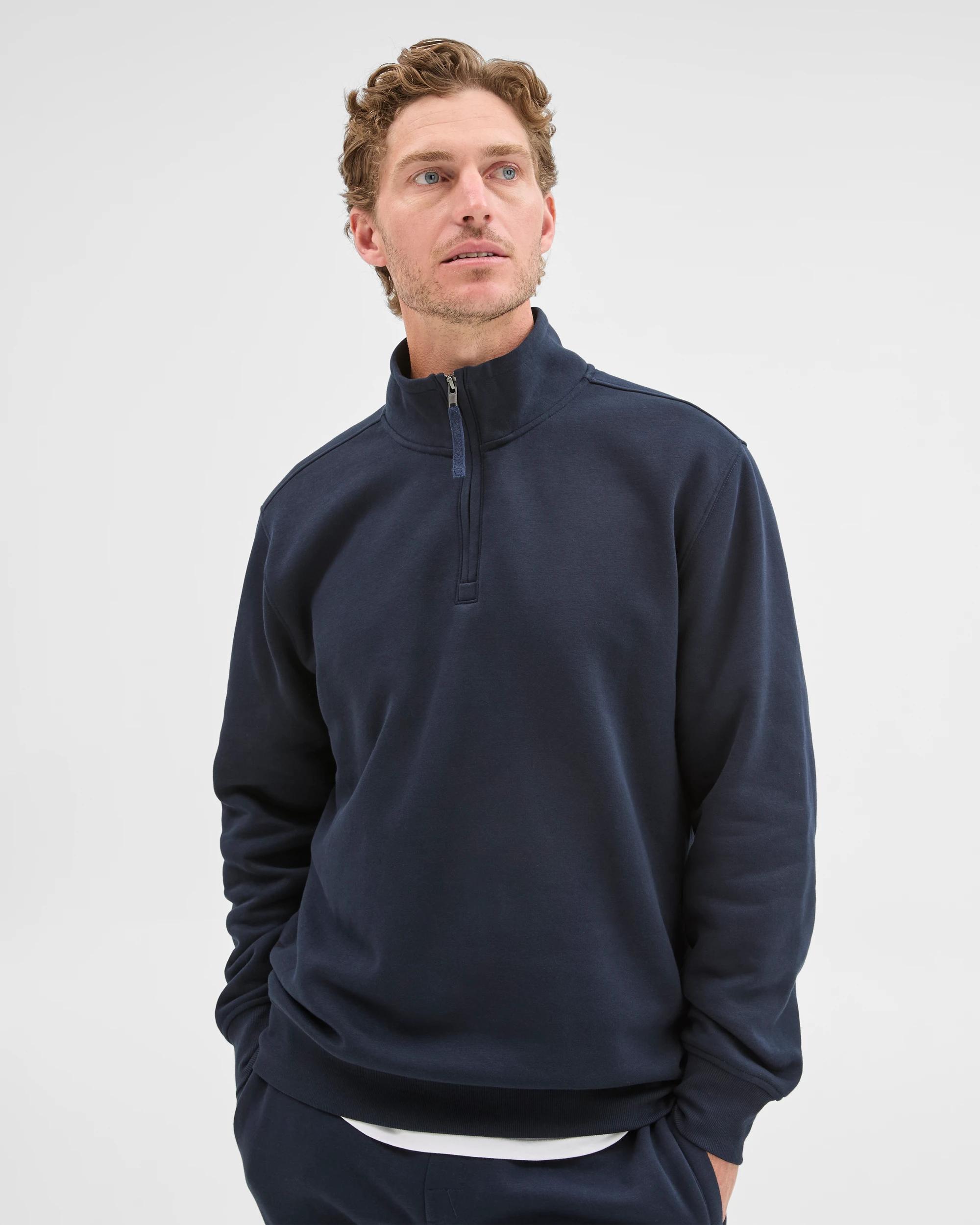 4 Target Man Australian Cotton Blend Fleece 1/2 Zip Top NAVY, 4 of 6