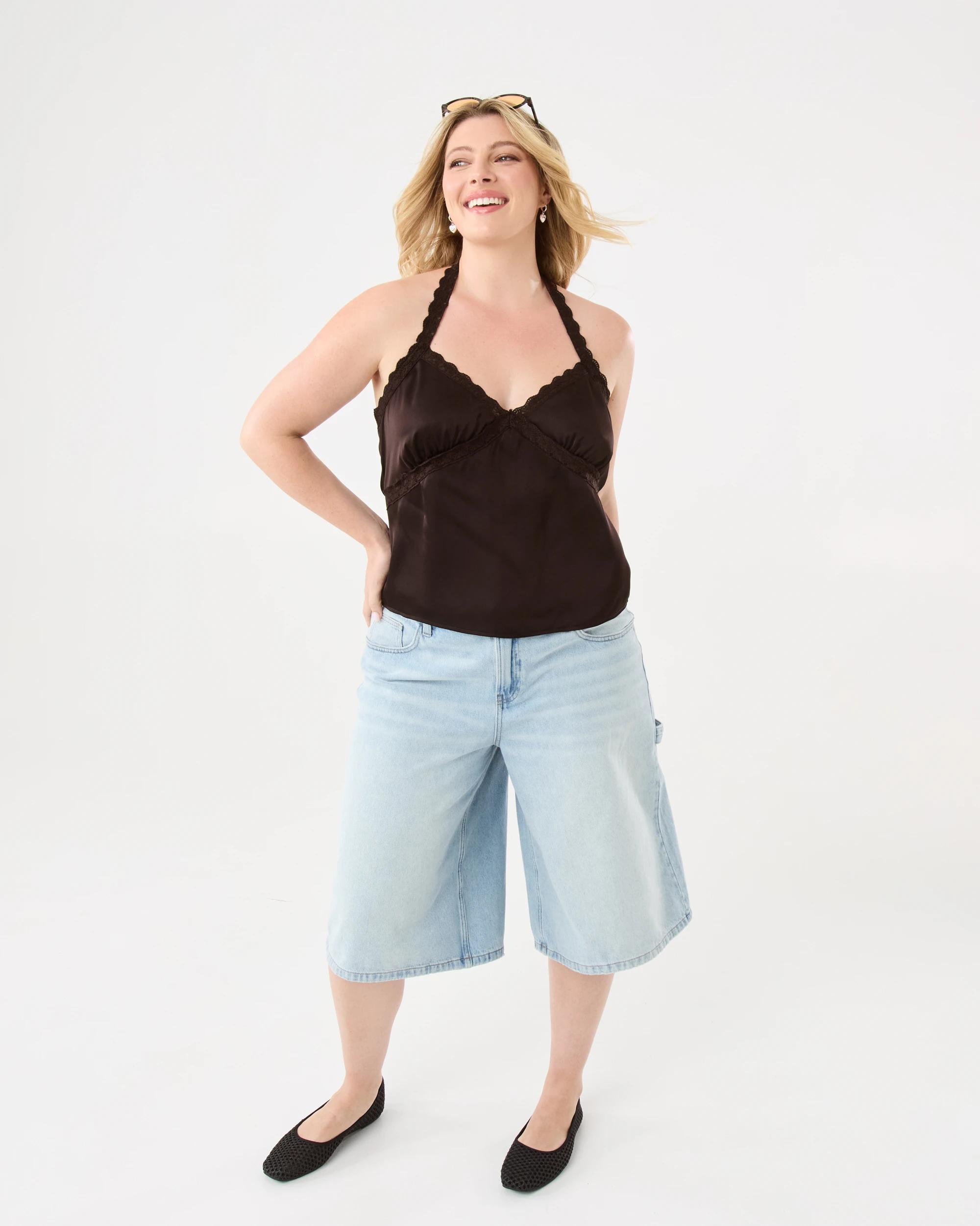 4 Sleeveless Satin Lace Trim Top Choc Plum, 4 of 10