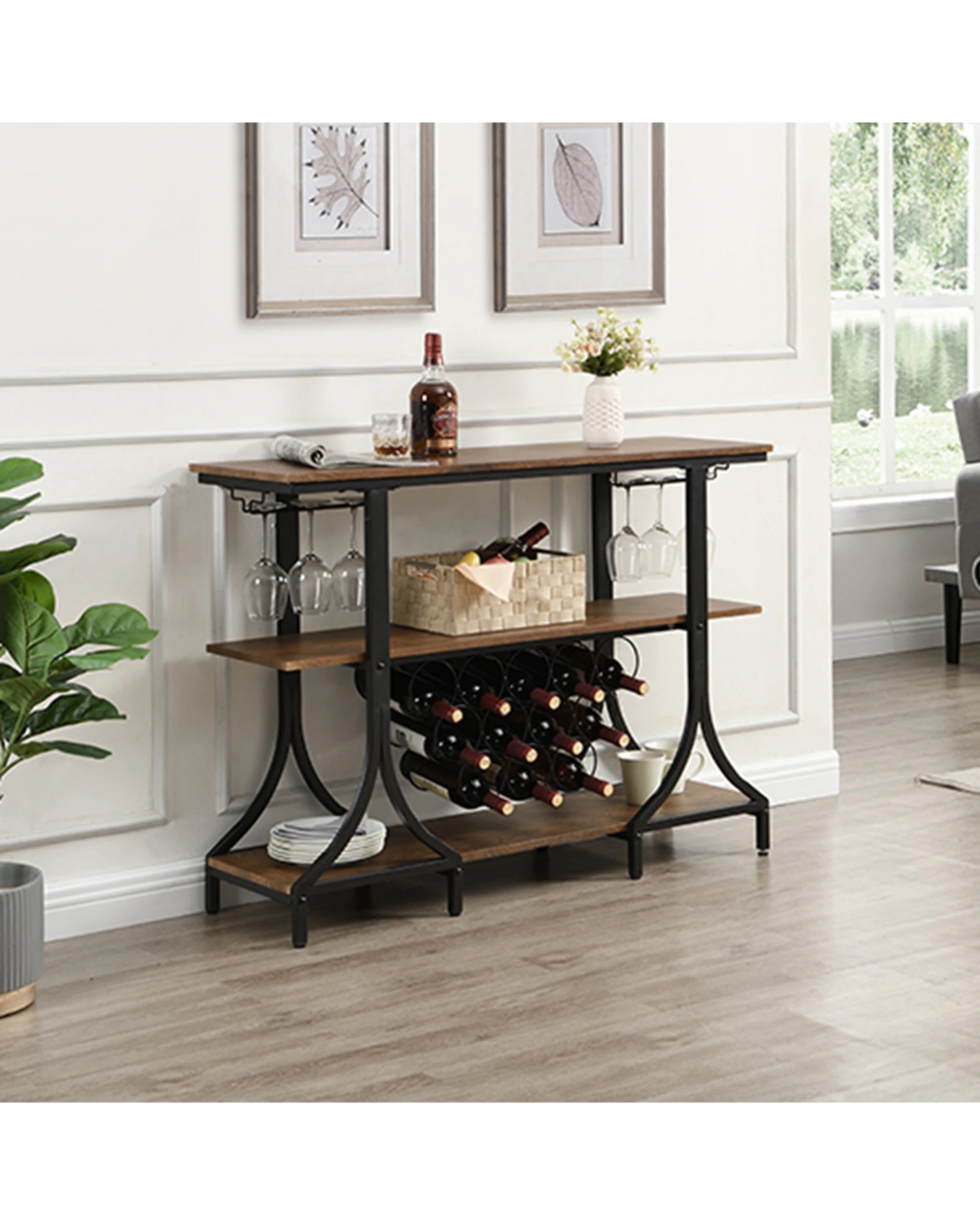 3 IHOMDEC 3-Tier Wine Rack with 12 Bottle Holder - Brown, 3 of 9