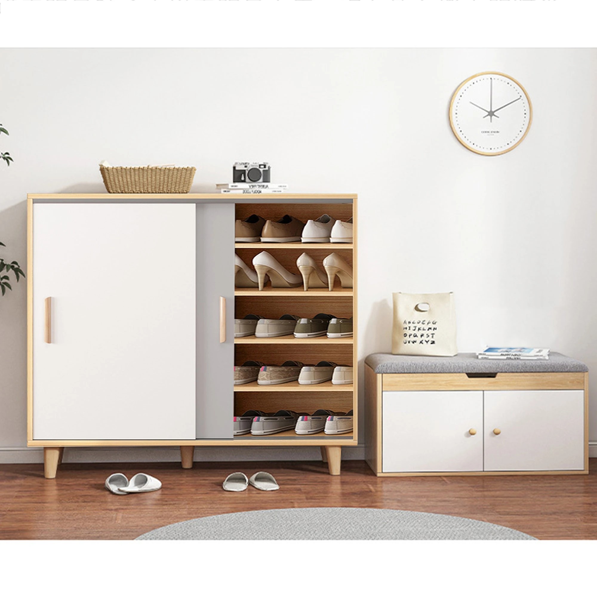 2 Foret Shoe Cabinet Rack Organiser Sideboard Hallway Storage 10 Shelf 80cm Grey, 2 of 8