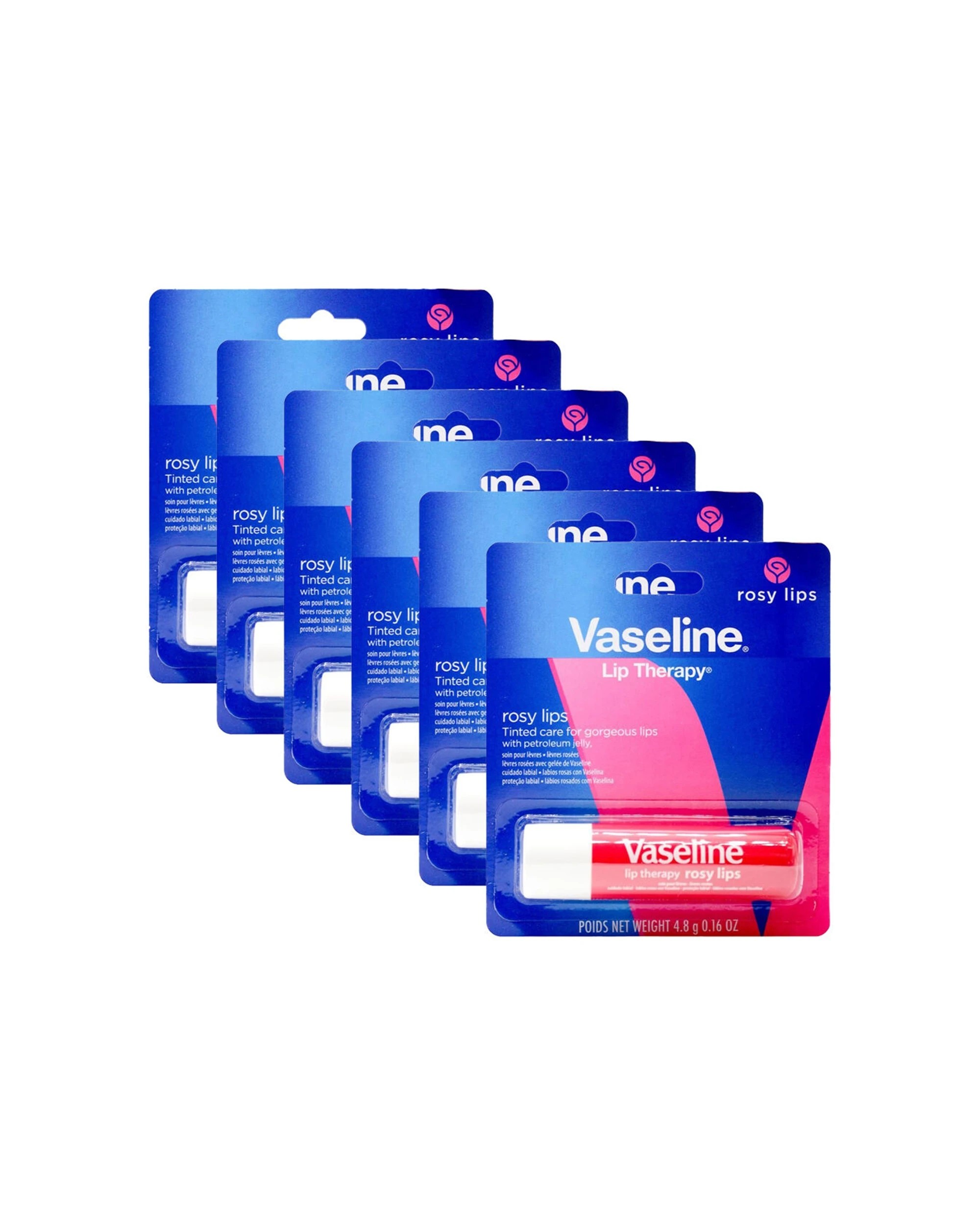1 Vaseline 6PK 4.8g Lip Therapy Rosy Lips With Petroleum Jelly - Red, 1 of 4