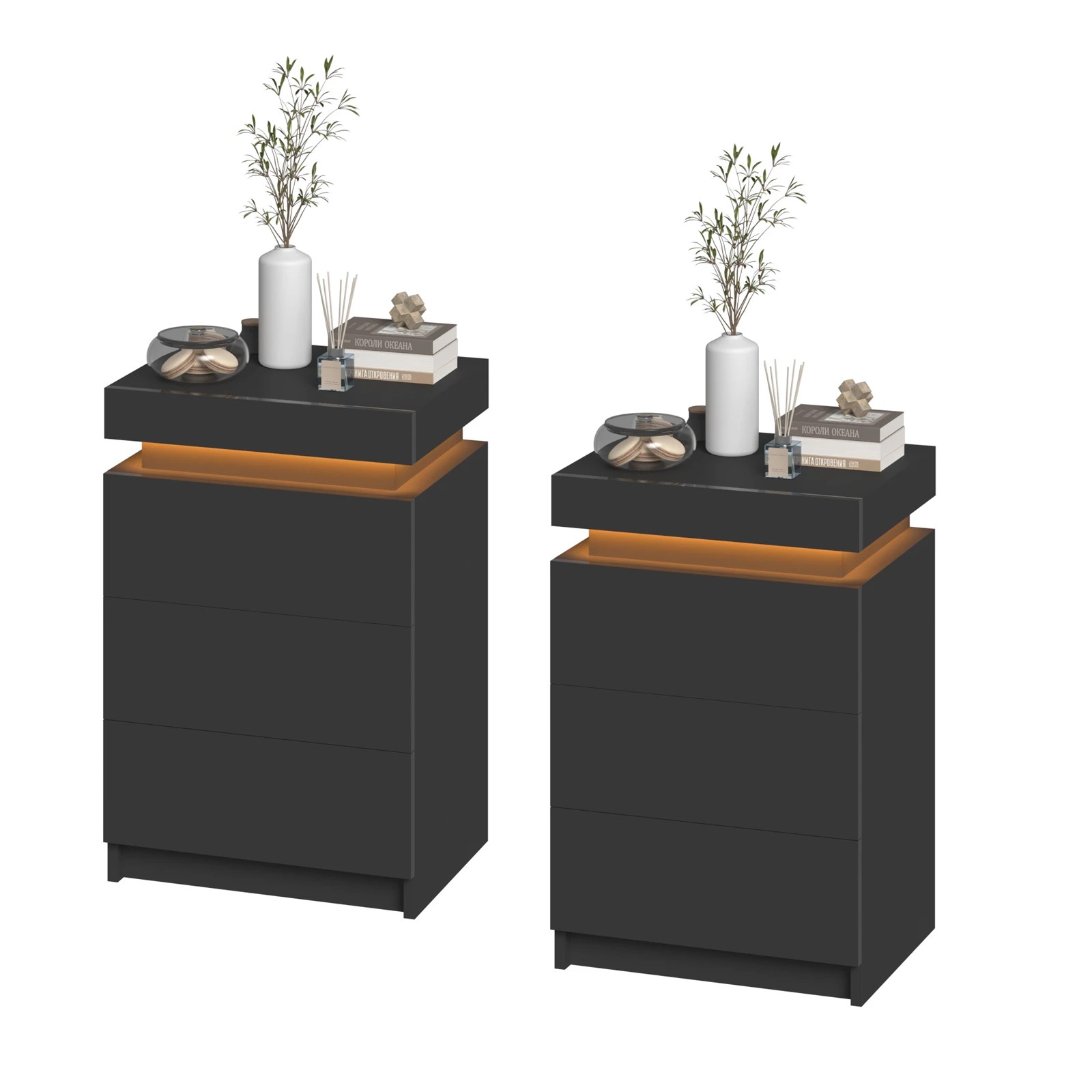 1 Advwin Set of 2 Led Bedside Table Lift Up Storage Nightstand, 1 of 7