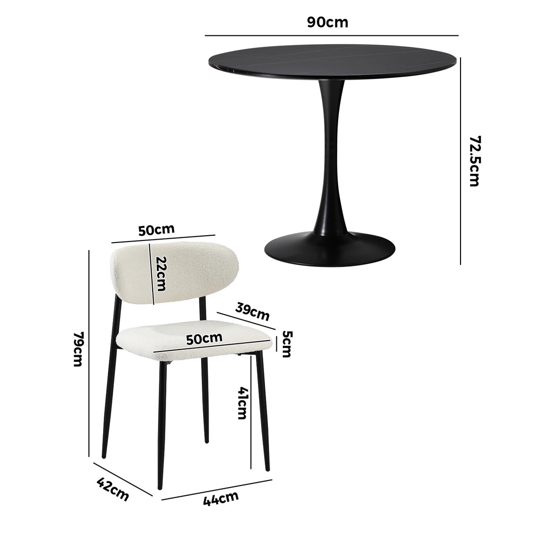 9 Oikiture 90cm Round Dining Table With 4x Dining Chairs Boucle
 - Multi, 9 of 10
