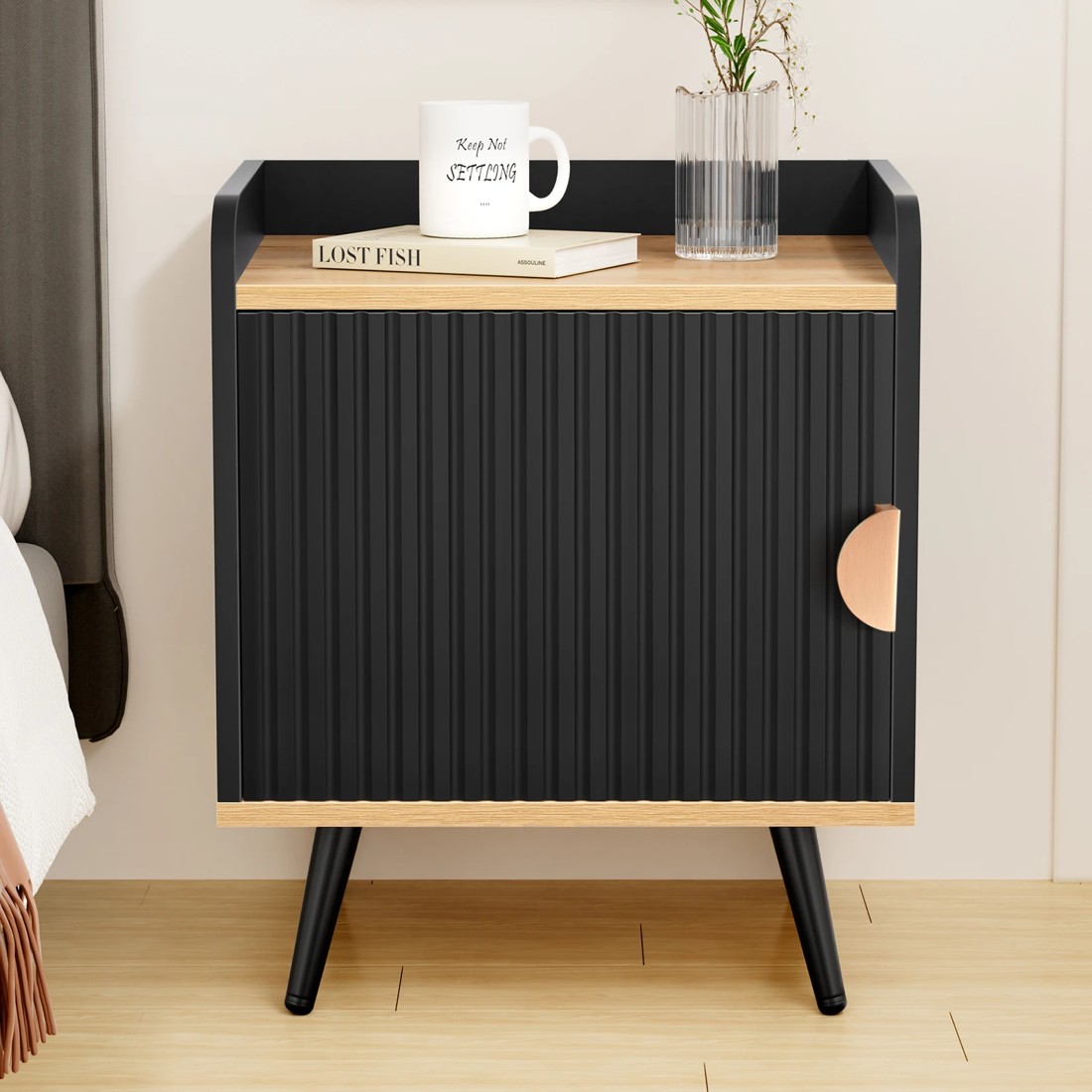 2 Alfordson Bedside Table Cabinet Nightstand Side Storage - Black, 2 of 10